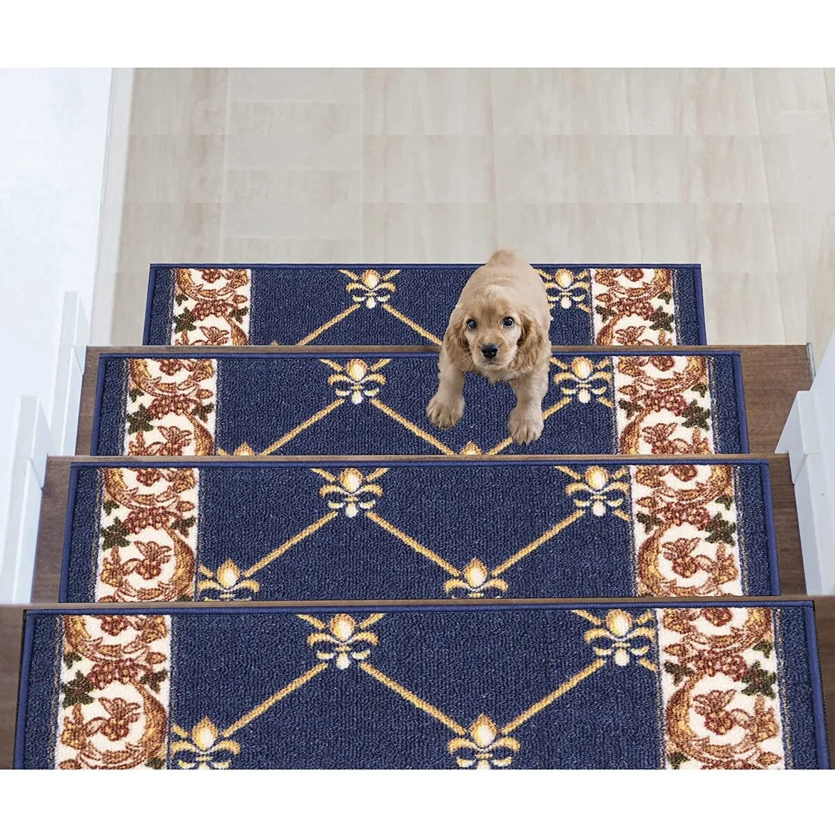 Stair Treads Fleur De Lis Floral Design Non Slip Backing. 8.5''X26''