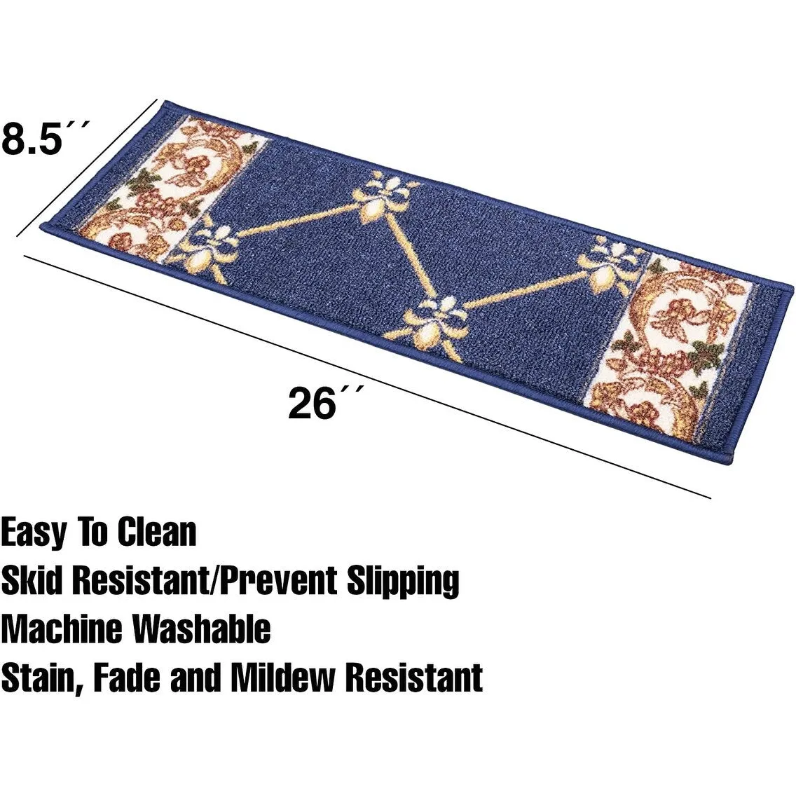 Stair Treads Fleur De Lis Floral Design Non Slip Backing. 8.5''X26''