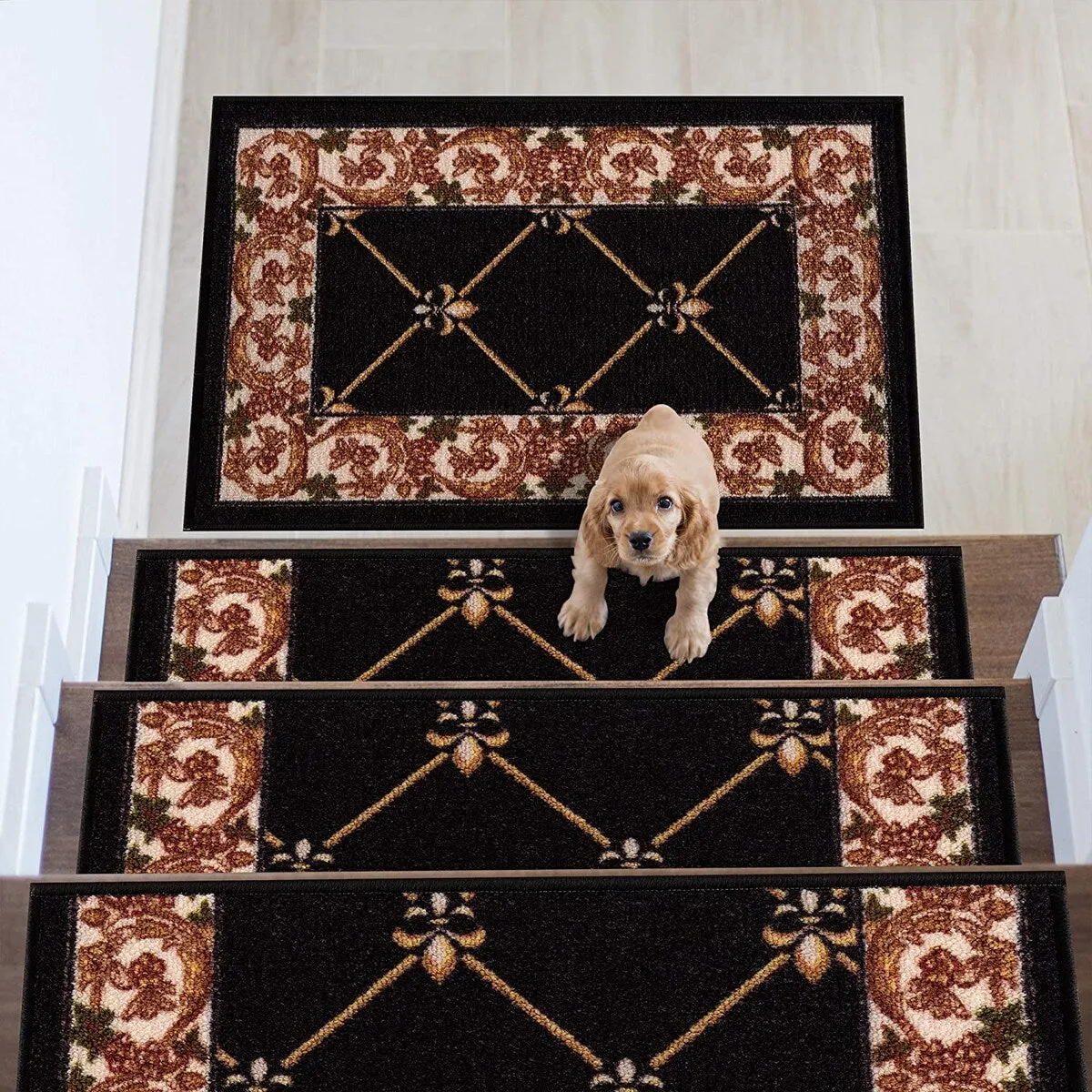 Stair Treads Fleur De Lis Floral Design Non Slip Backing. 8.5''X26''