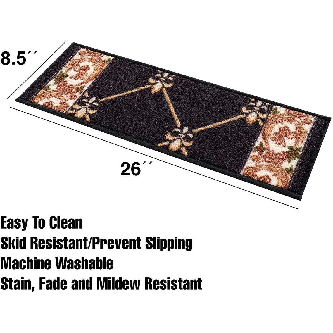 Stair Treads Fleur De Lis Floral Design Non Slip Backing. 8.5''X26''