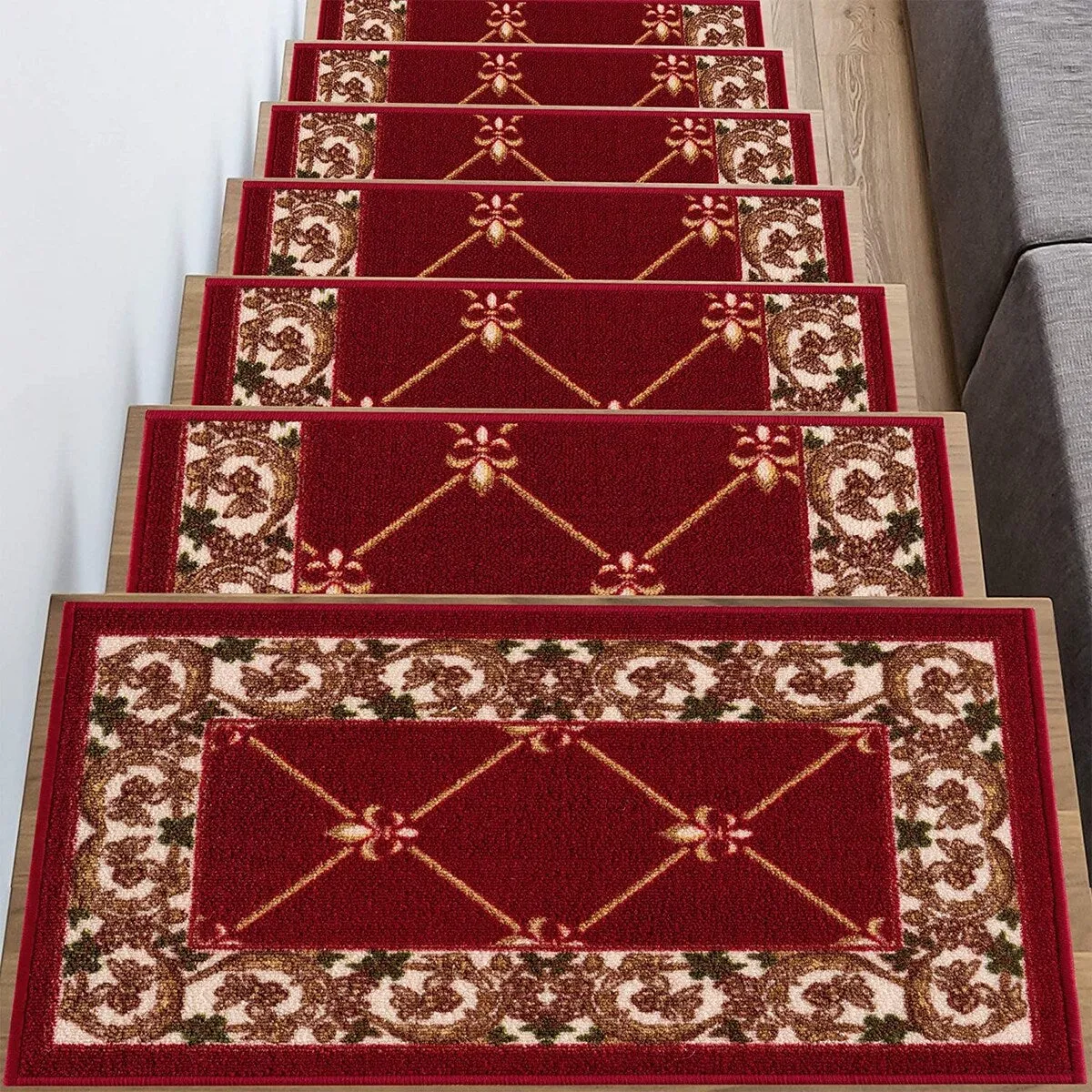 Stair Treads Fleur De Lis Floral Design Non Slip Backing. 8.5''X26''