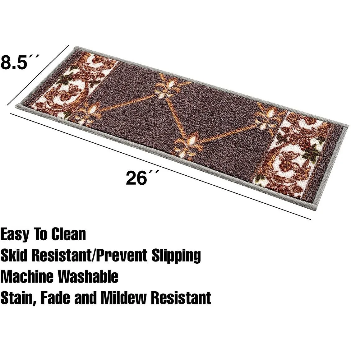 Stair Treads Fleur De Lis Floral Design Non Slip Backing. 8.5''X26''