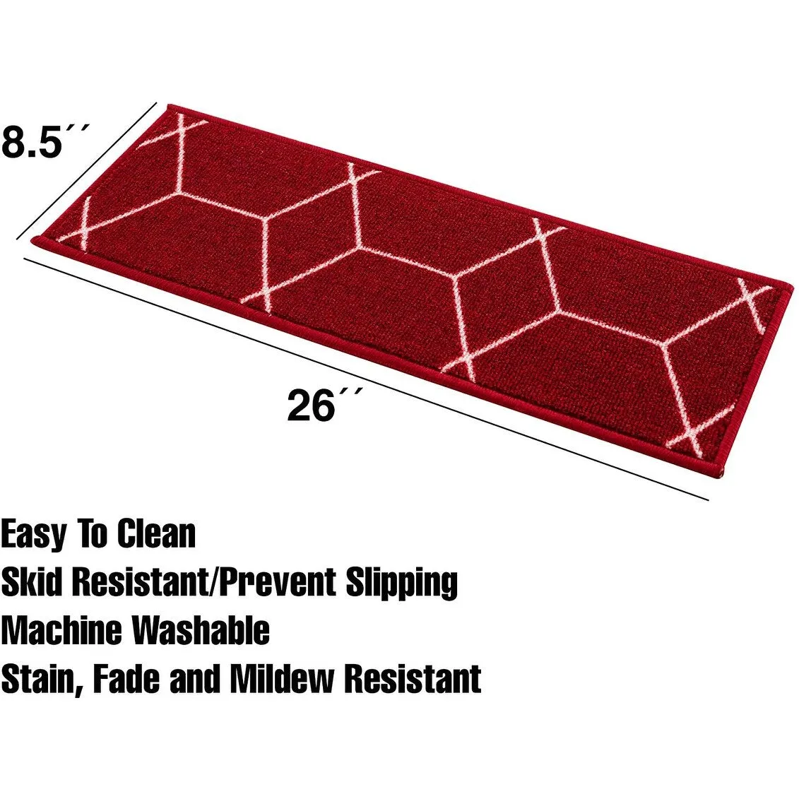Stair Treads Hexagon Design Washable Non Slip Backing. 8.5''X26''
