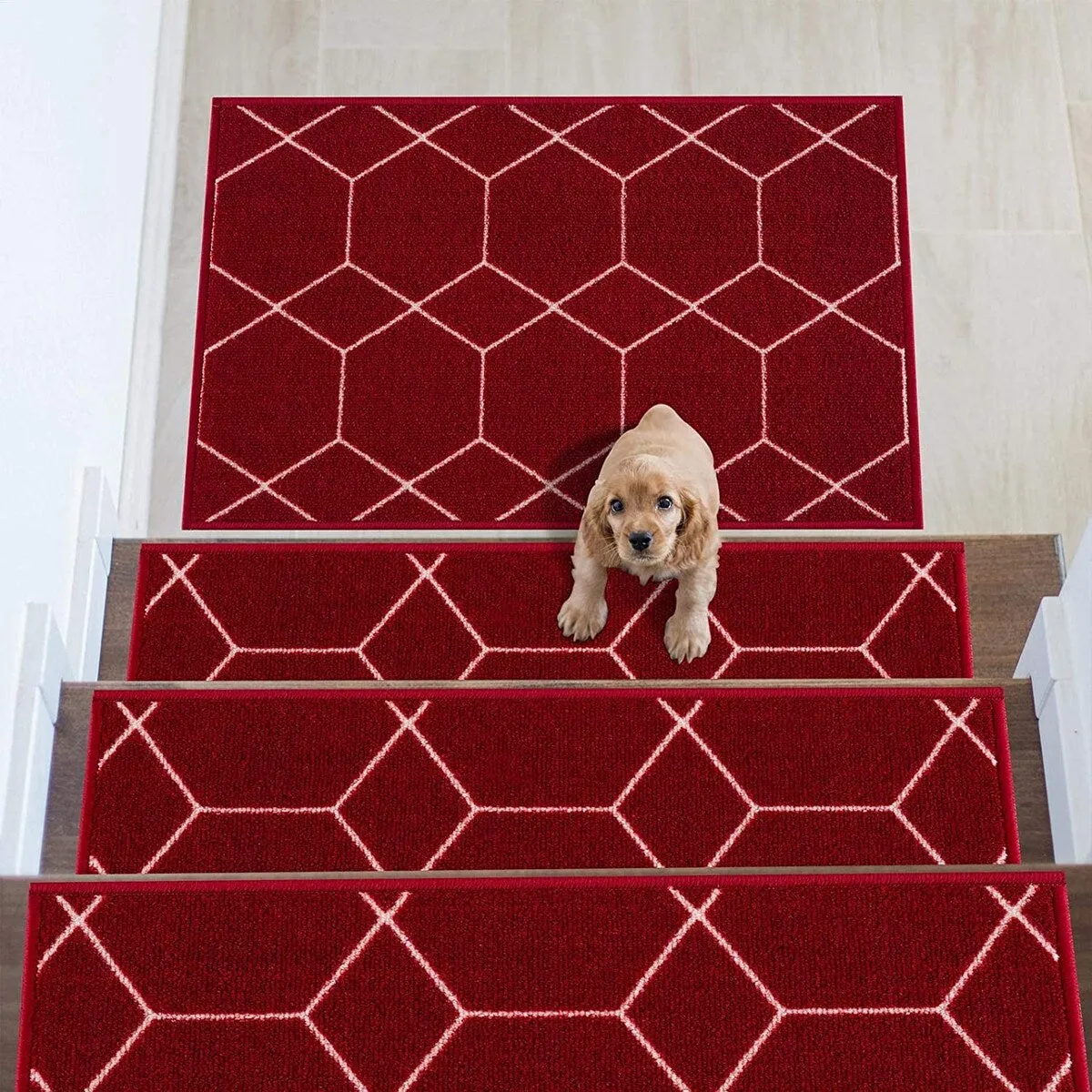 Stair Treads Hexagon Design Washable Non Slip Backing. 8.5''X26''