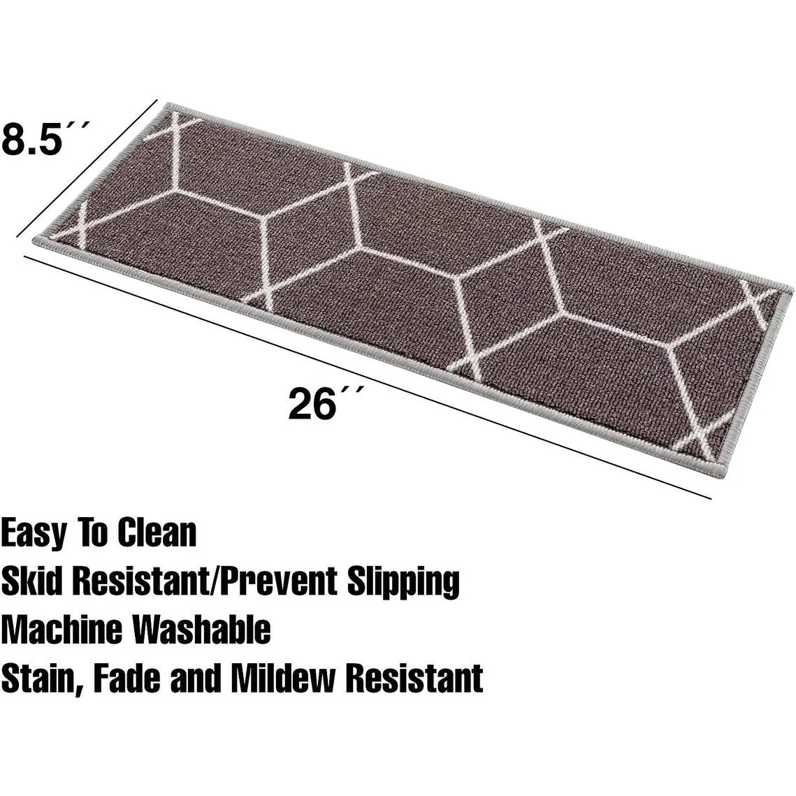 Stair Treads Hexagon Design Washable Non Slip Backing. 8.5''X26''