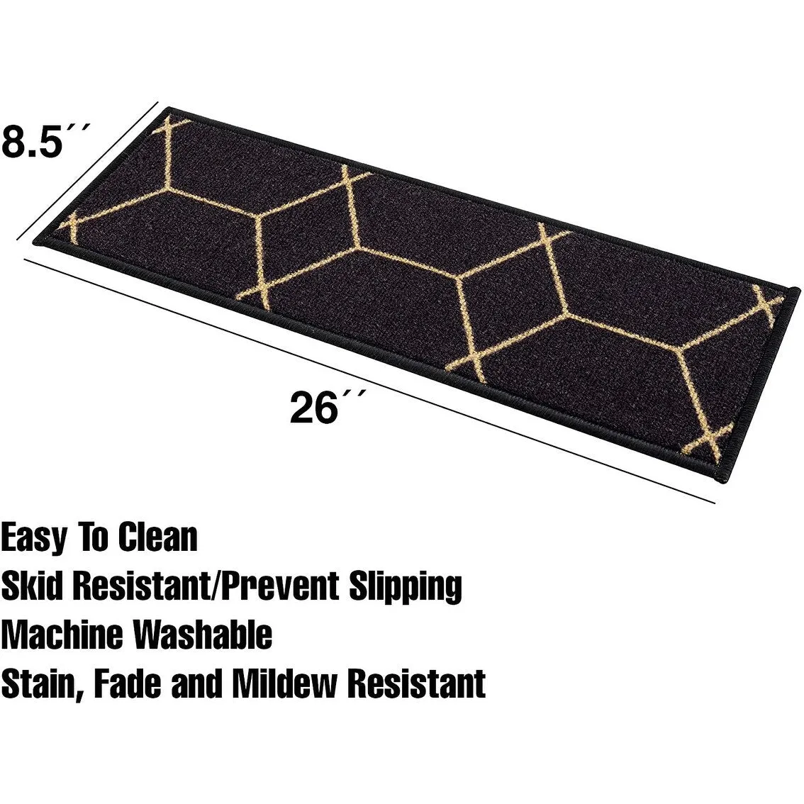 Stair Treads Hexagon Design Washable Non Slip Backing. 8.5''X26''