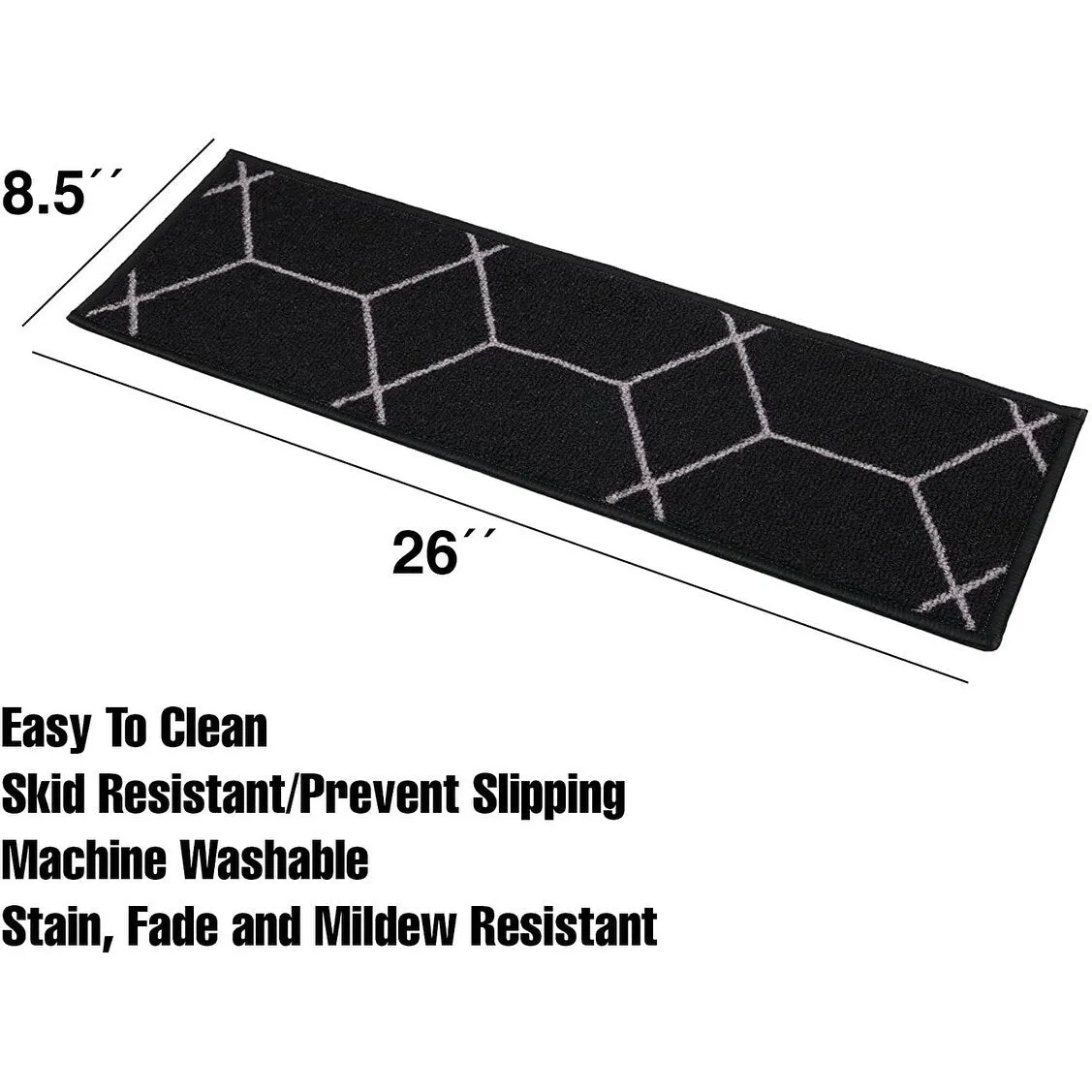 Stair Treads Hexagon Design Washable Non Slip Backing. 8.5''X26''