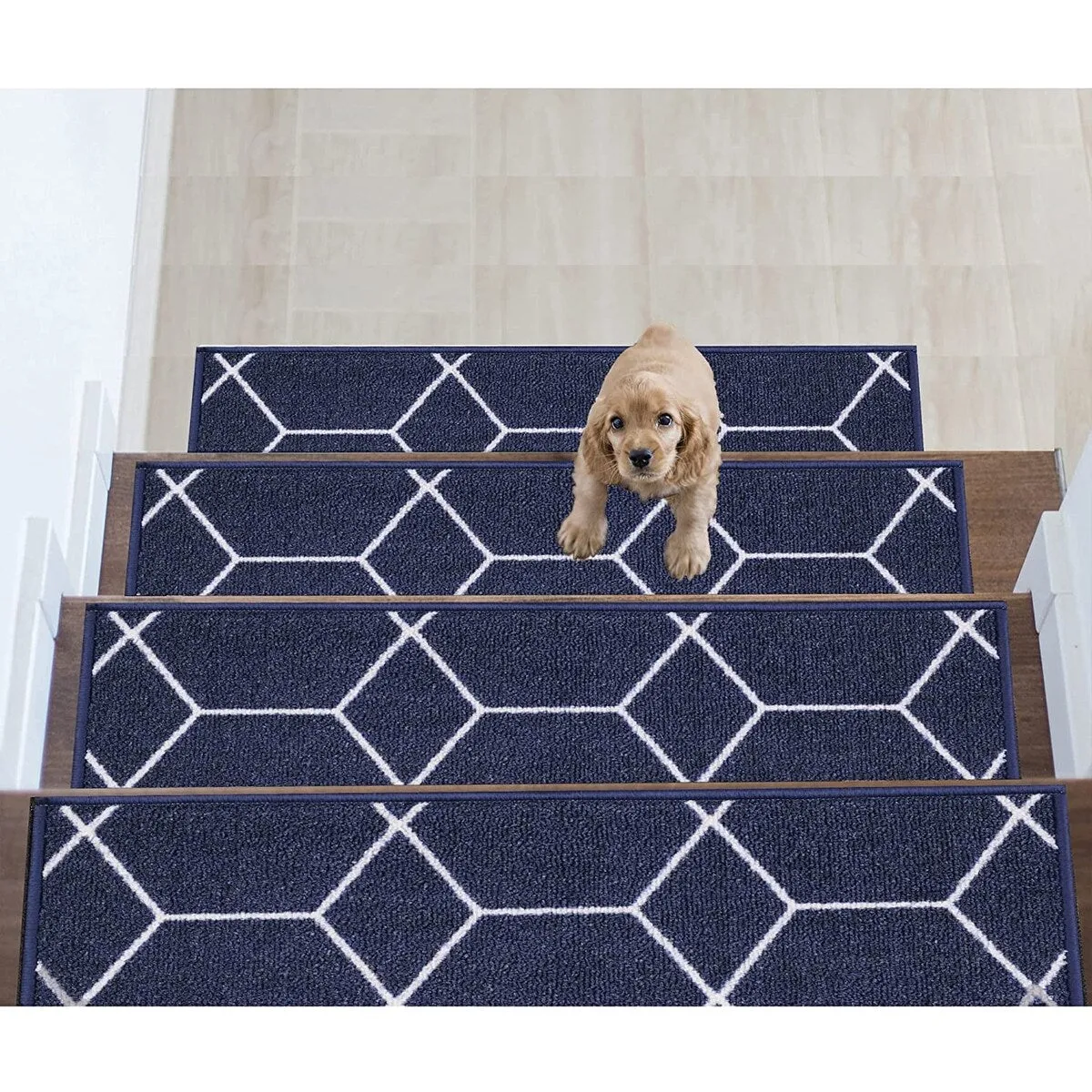 Stair Treads Hexagon Design Washable Non Slip Backing. 8.5''X26''