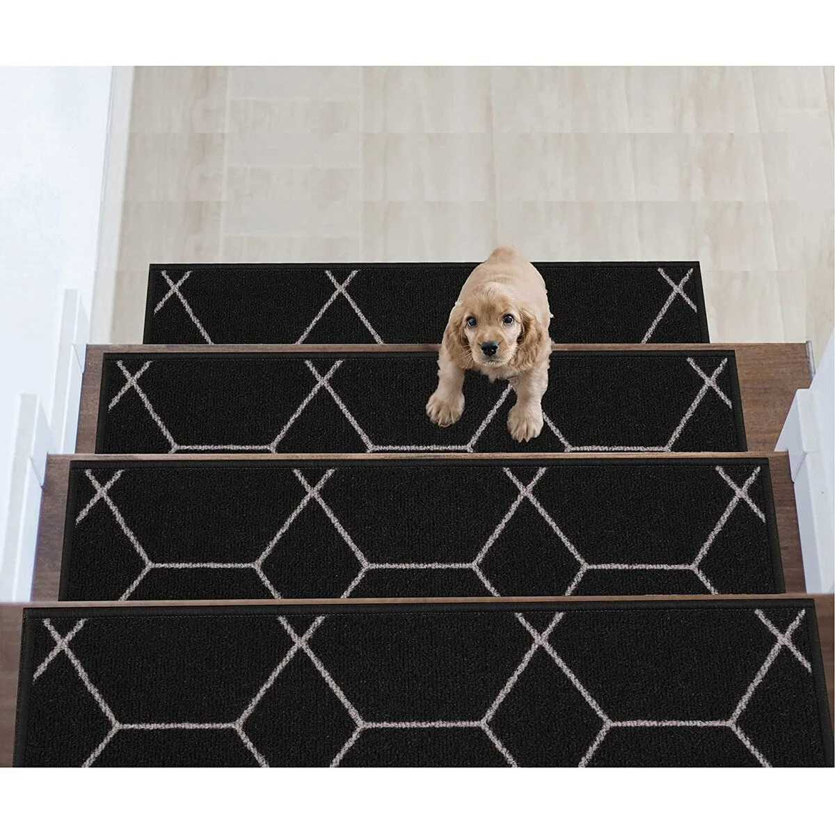 Stair Treads Hexagon Design Washable Non Slip Backing. 8.5''X26''