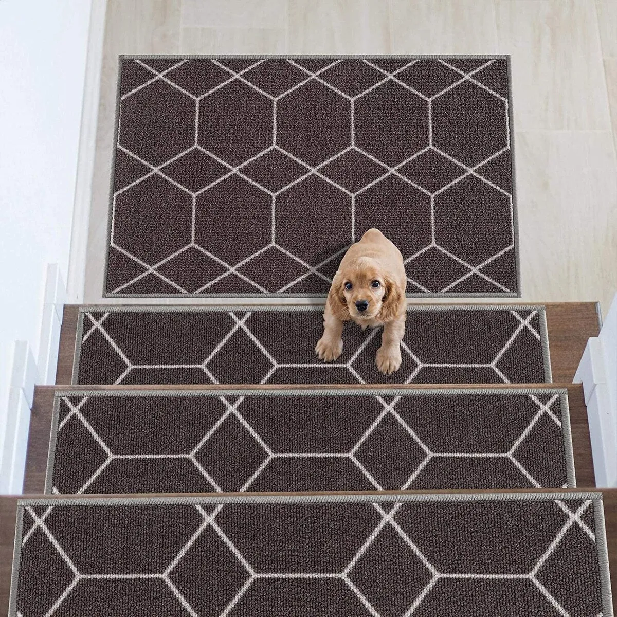 Stair Treads Hexagon Design Washable Non Slip Backing. 8.5''X26''