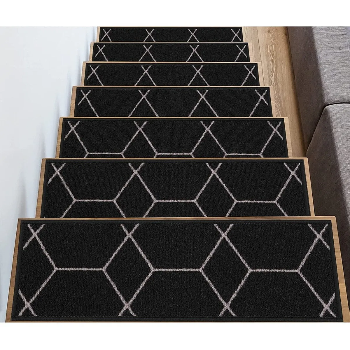 Stair Treads Hexagon Design Washable Non Slip Backing. 8.5''X26''