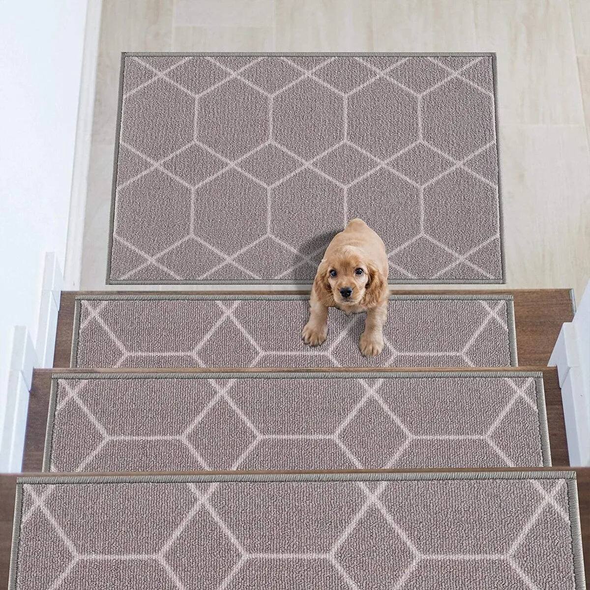 Stair Treads Hexagon Design Washable Non Slip Backing. 8.5''X26''