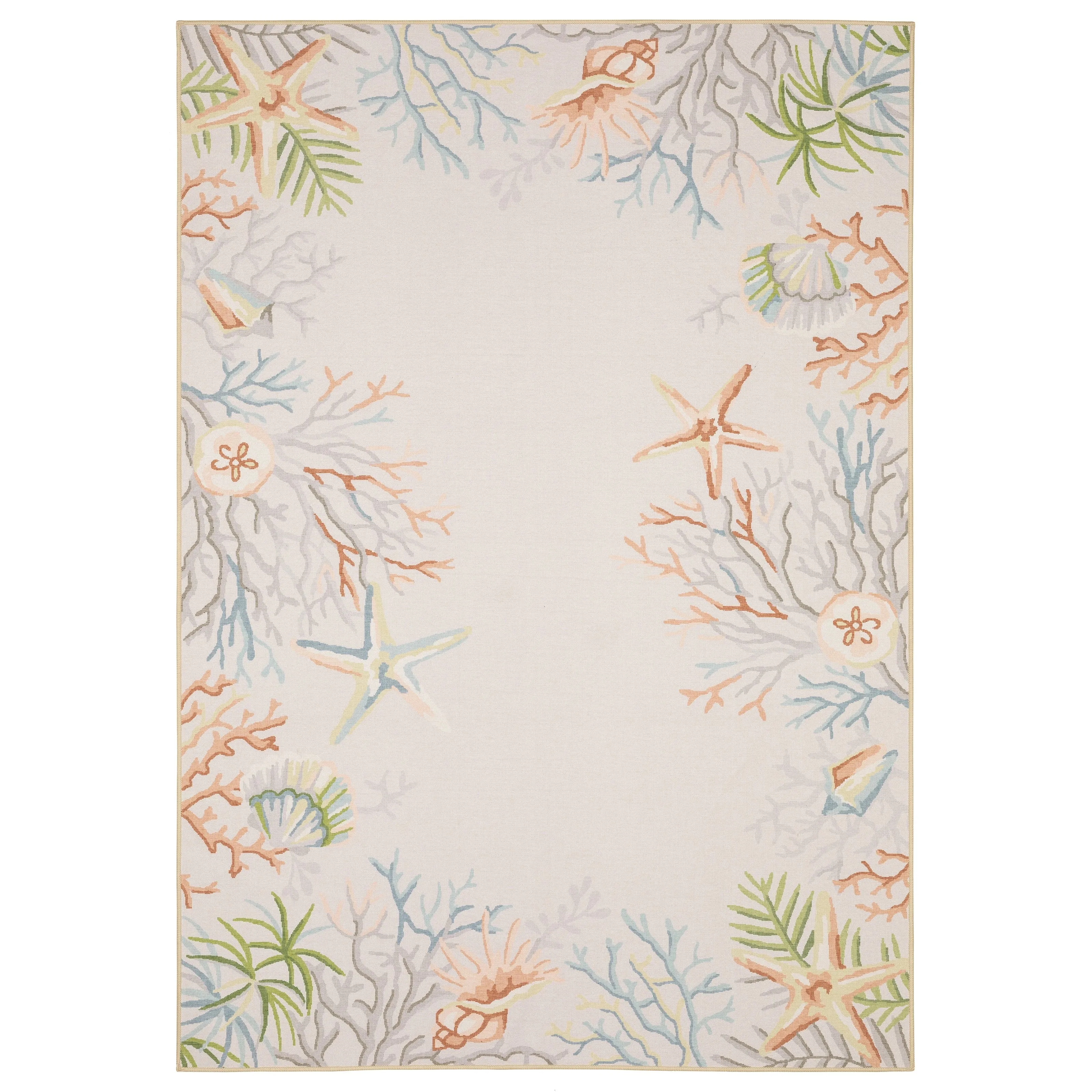 Style Haven Flores Coral Star Fish Beige/Multi Indoor-Outdoor Washable Rug