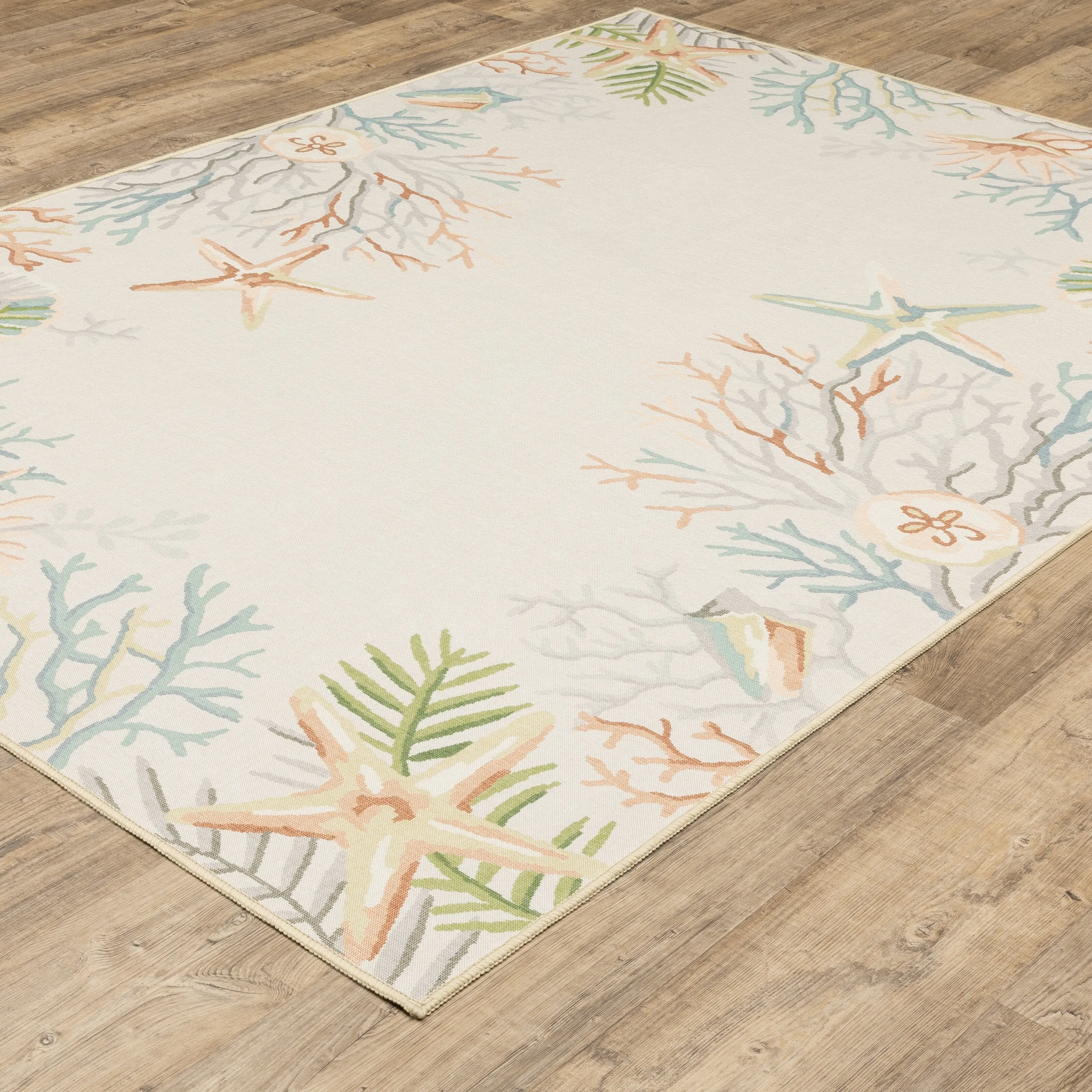 Style Haven Flores Coral Star Fish Beige/Multi Indoor-Outdoor Washable Rug