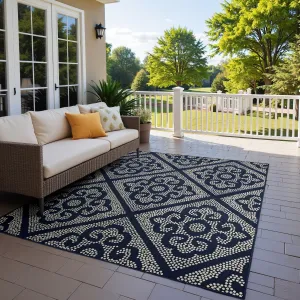 Style Haven Marianna Medallion Lattice Navy/Beige Indoor-Outdoor Rug