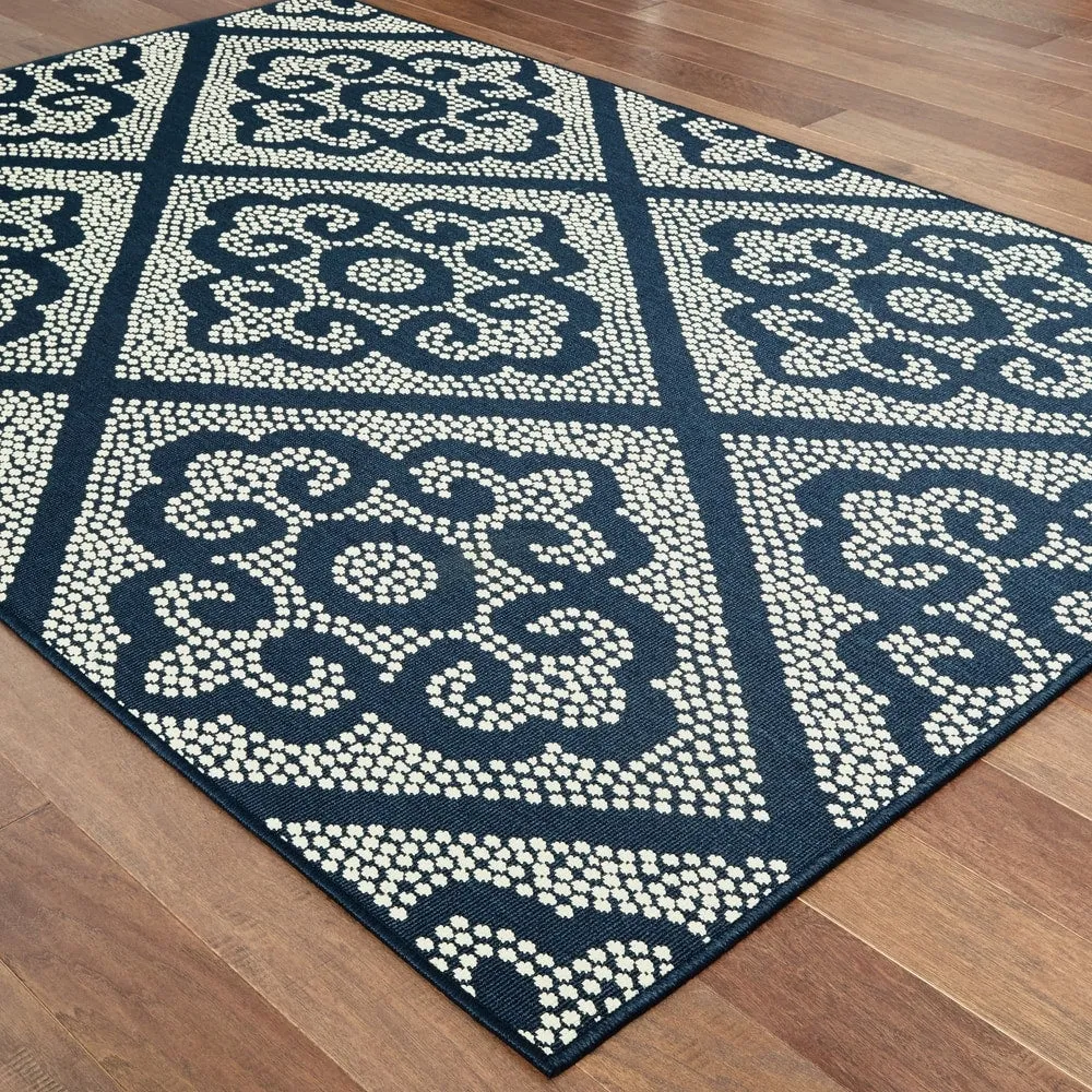 Style Haven Marianna Medallion Lattice Navy/Beige Indoor-Outdoor Rug