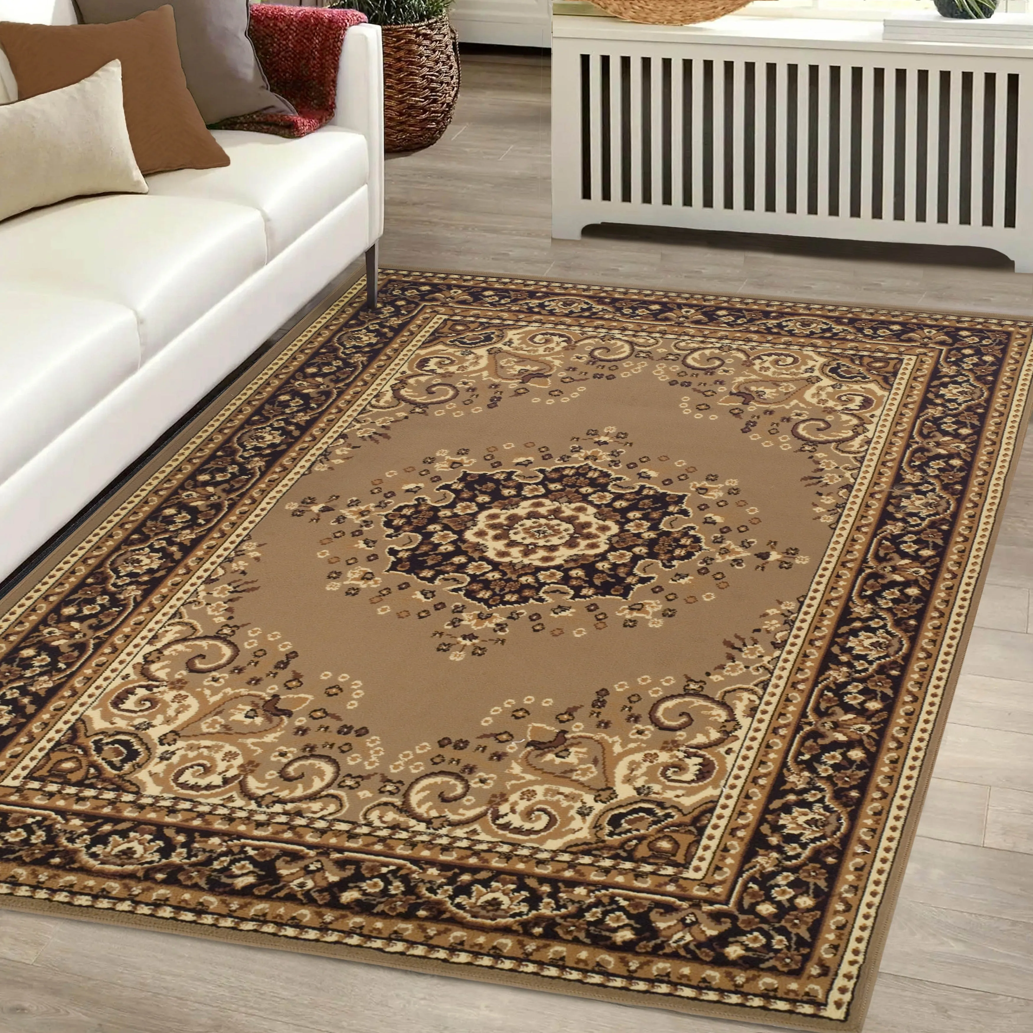 Superior Formal Floral Vines Border Indoor Runner or Area Rug