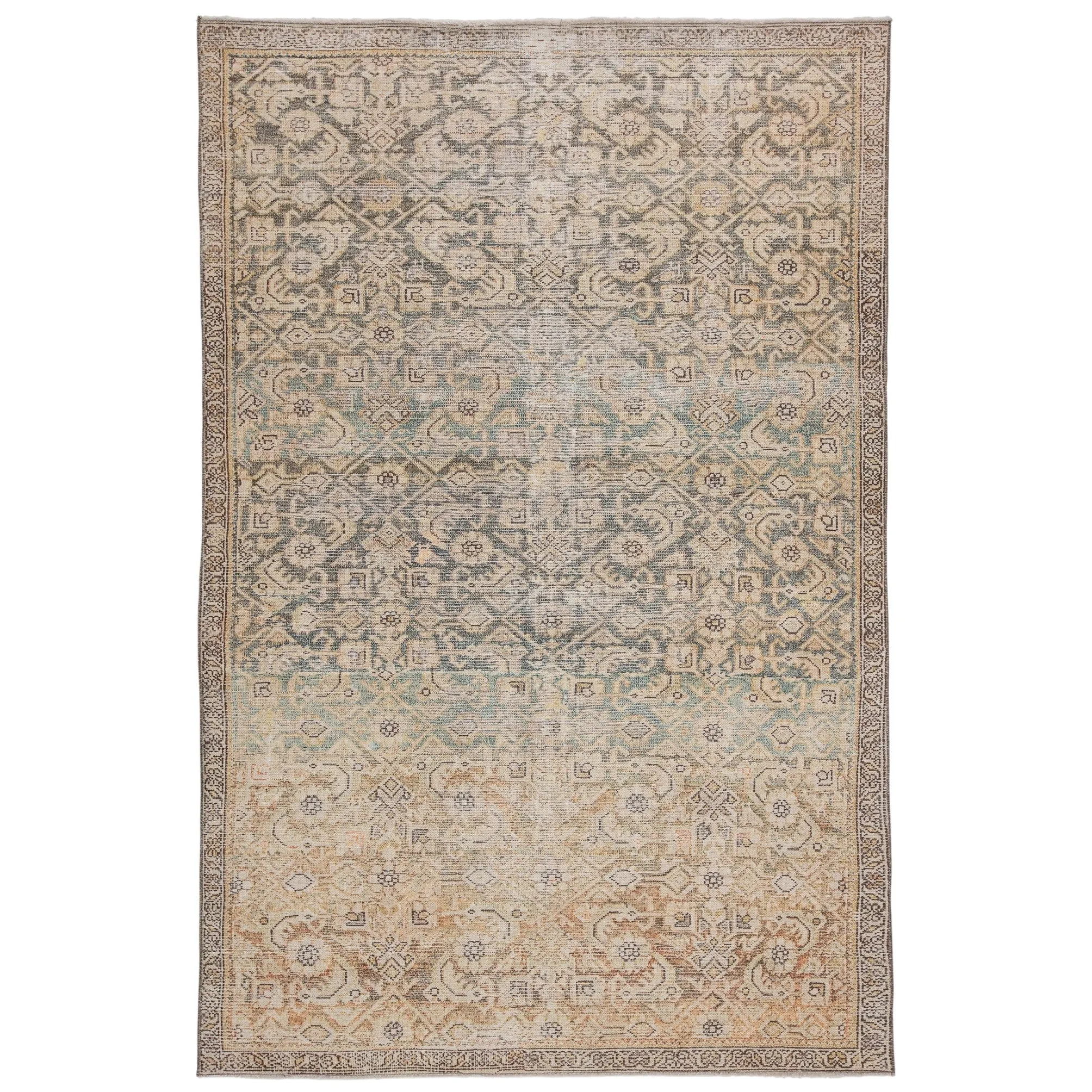 The Curated Nomad Durlston Printed Trellis Gold/ Green Cotton Mix Area Rug