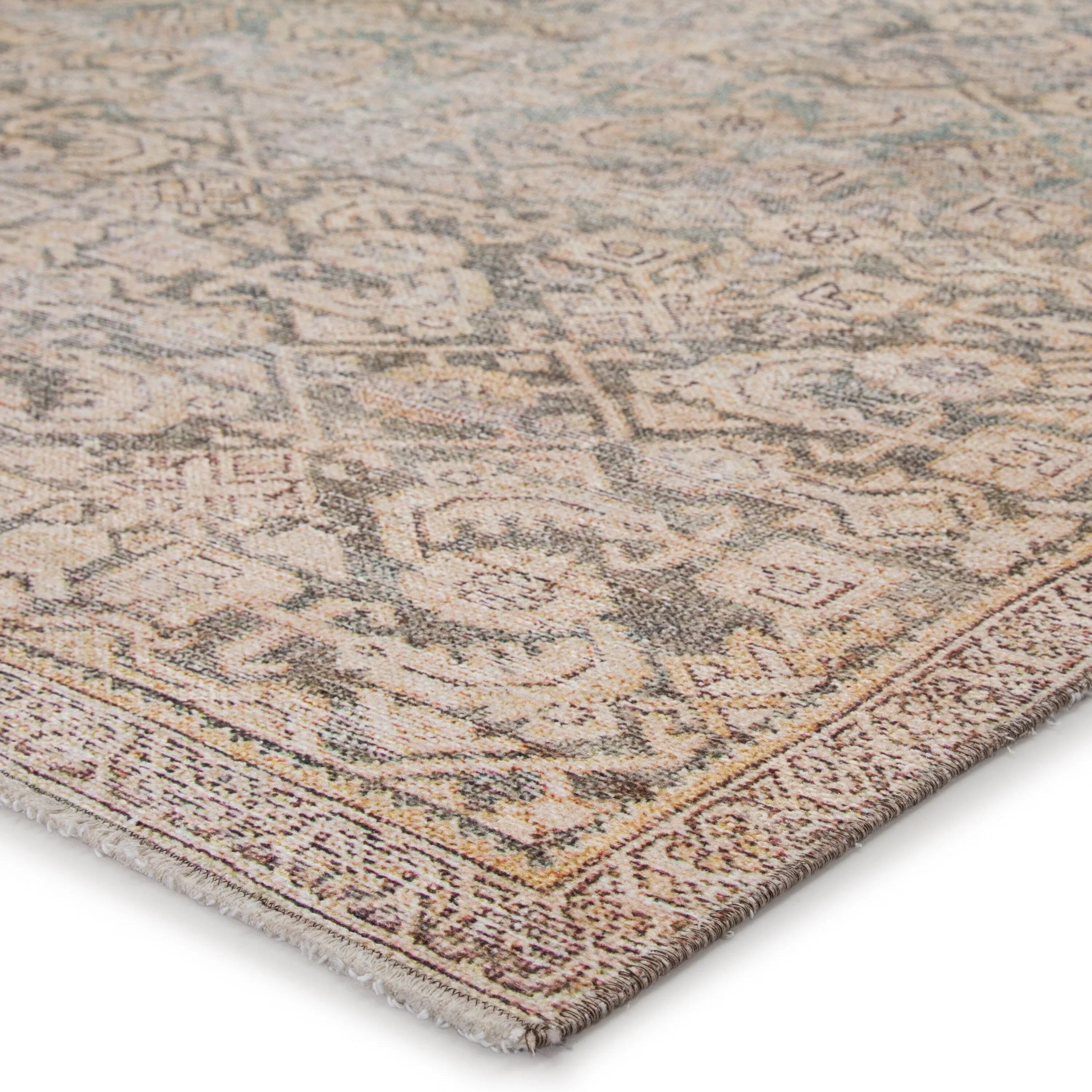 The Curated Nomad Durlston Printed Trellis Gold/ Green Cotton Mix Area Rug