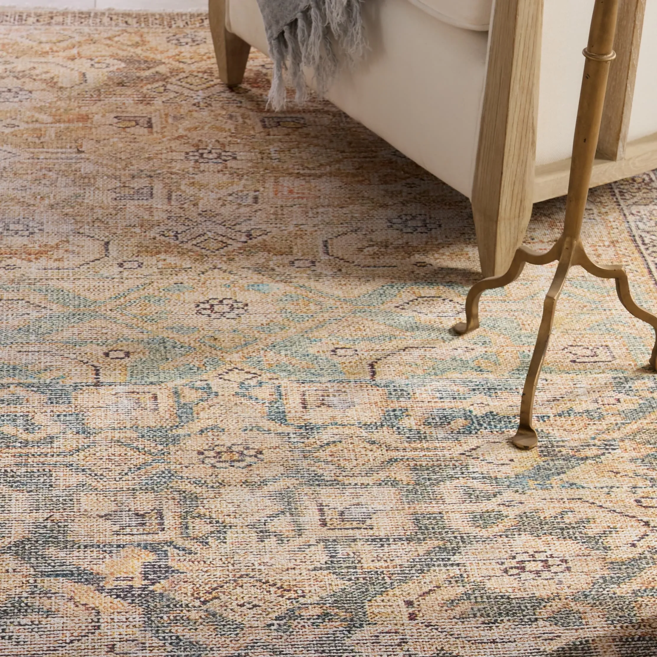 The Curated Nomad Durlston Printed Trellis Gold/ Green Cotton Mix Area Rug