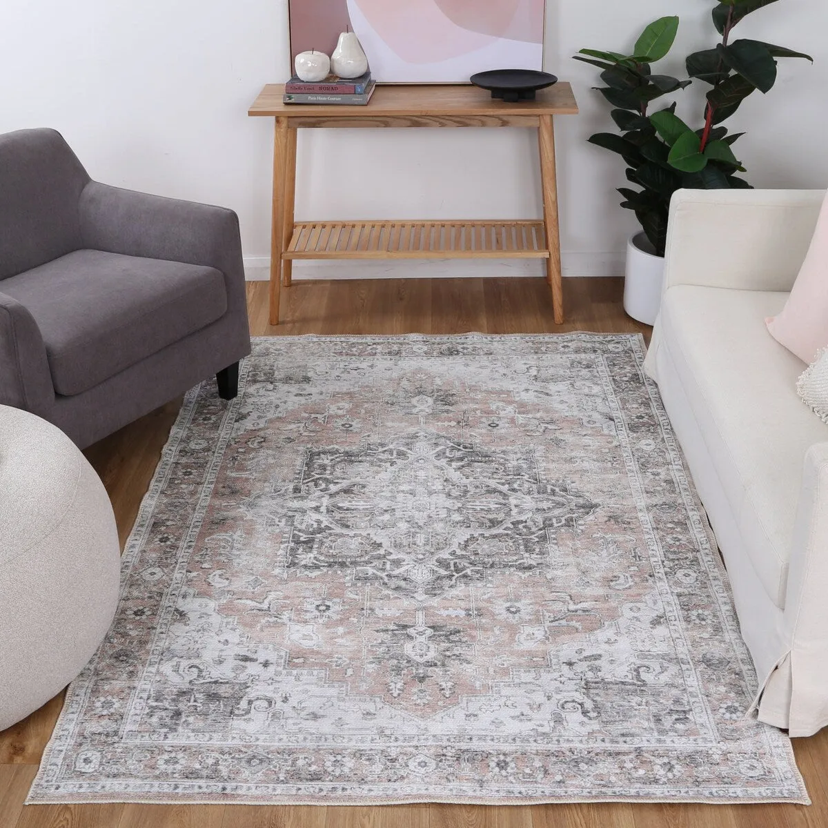 The Rug Collective Distressed Vintage Cezanne Blush Machine Washable Area Rug
