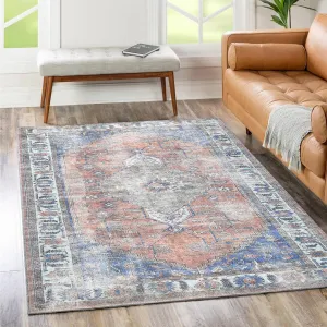 The Rug Collective Distressed Vintage Pissarro Terracotta Sky Machine Washable Area Rug