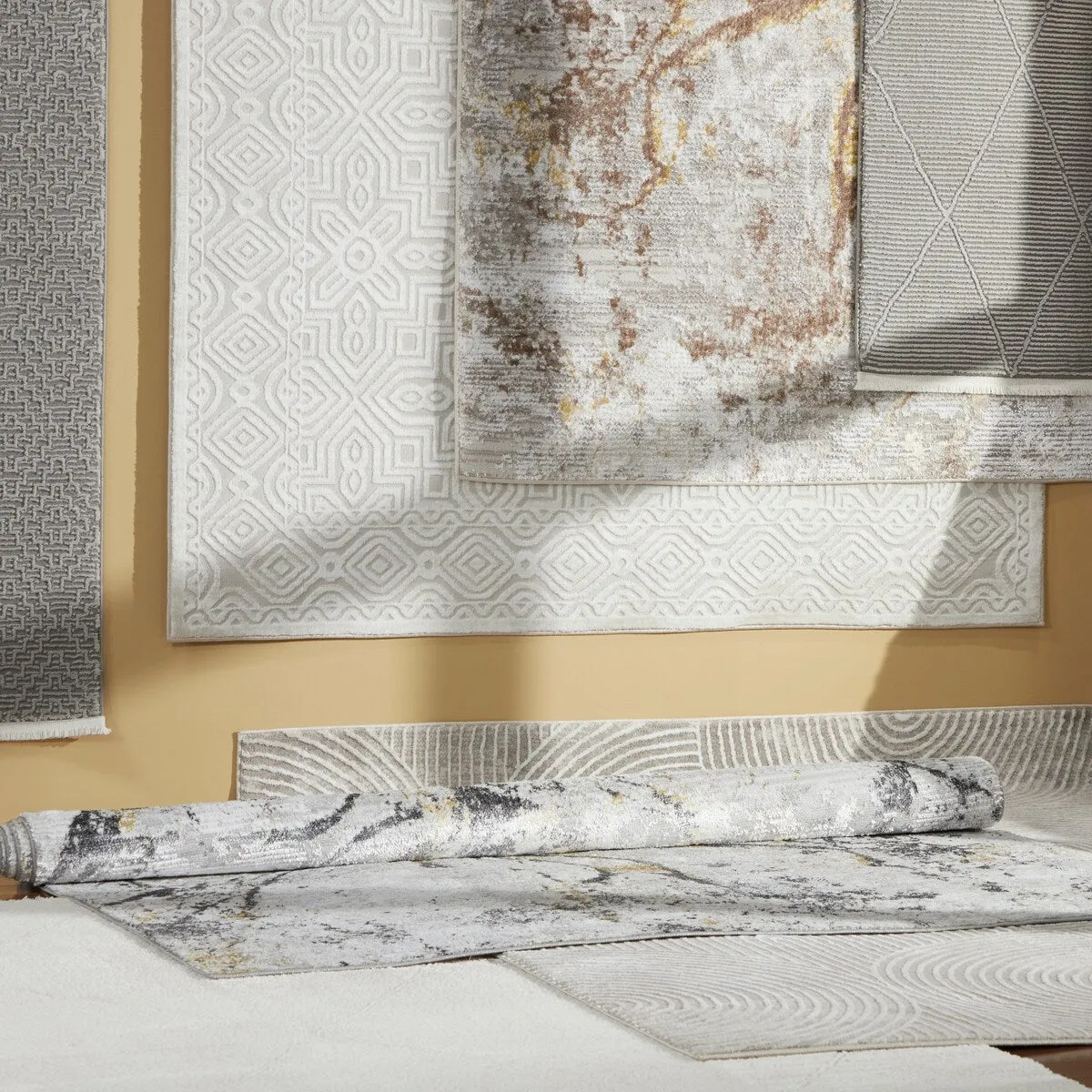 TOWN & COUNTRY LUXE Maya Medallion Tile Neutral Indoor Area Rug with High-Low Texture