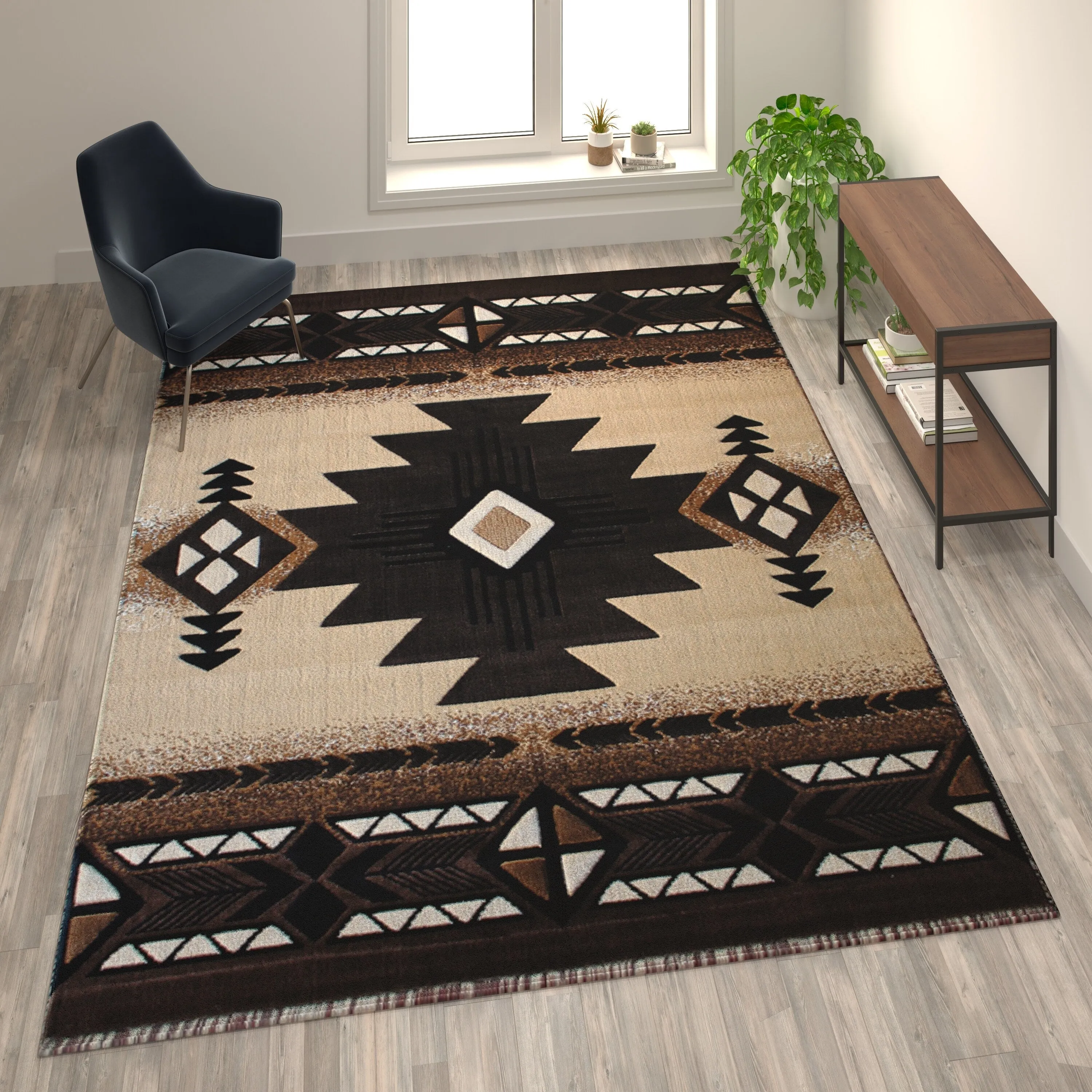 Traditional Southwestern Style Olefin Fiber Geometric Area Rug