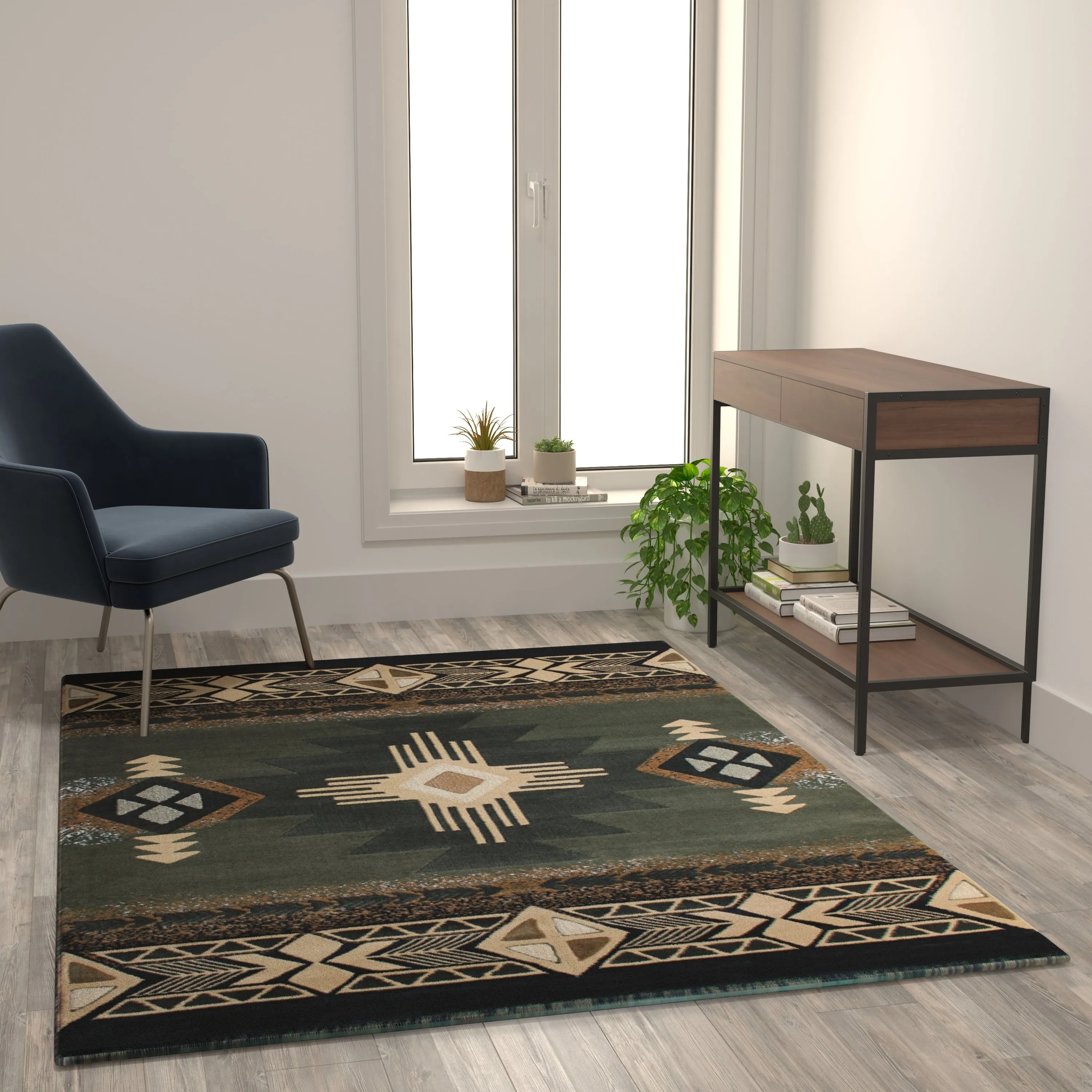 Traditional Southwestern Style Olefin Fiber Geometric Area Rug