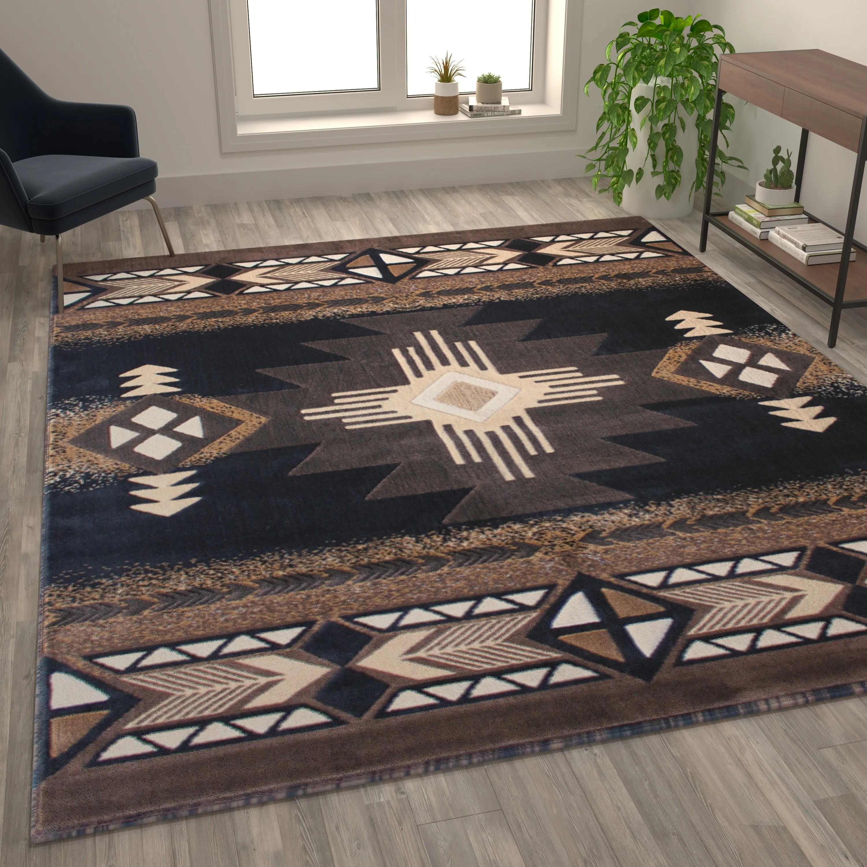 Traditional Southwestern Style Olefin Fiber Geometric Area Rug