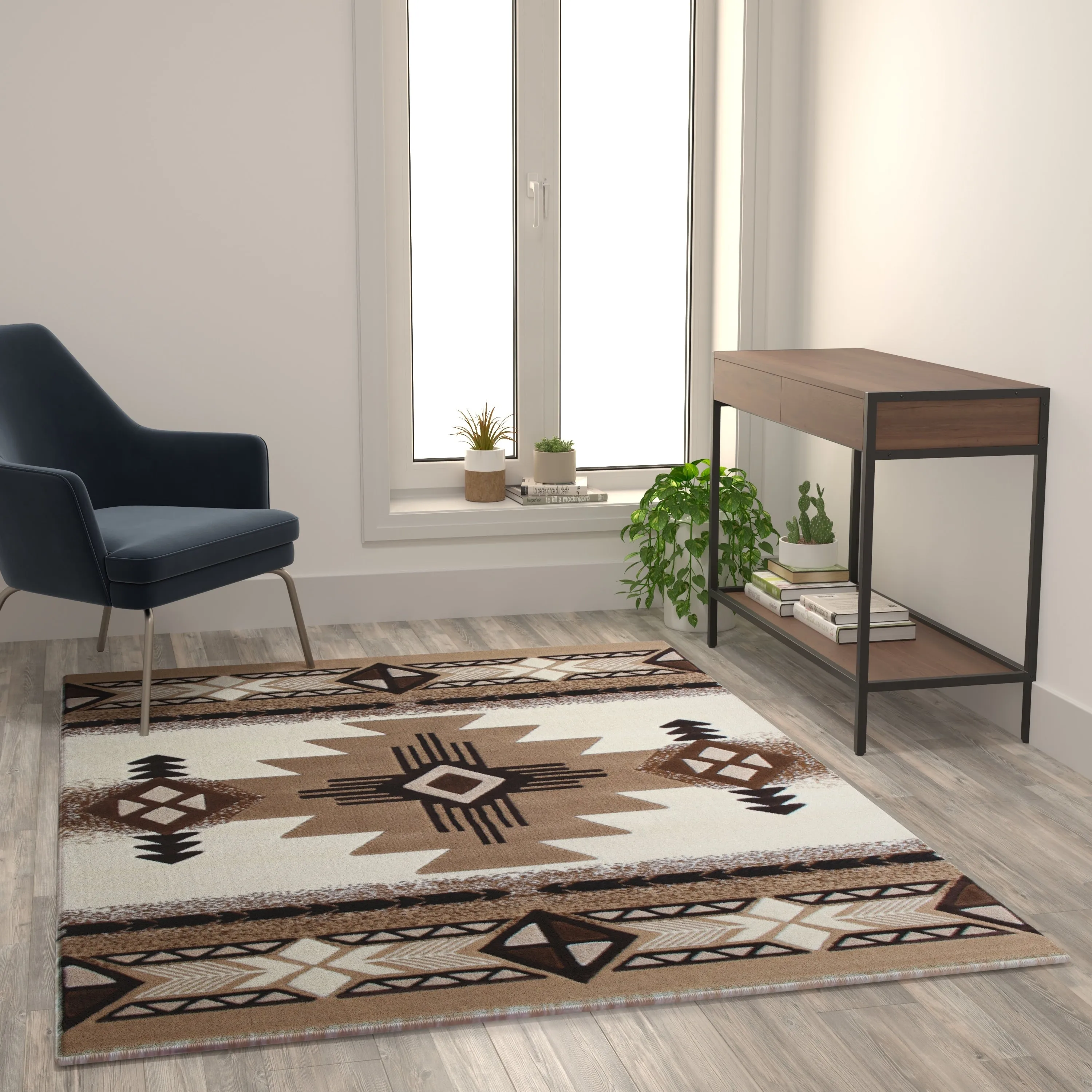 Traditional Southwestern Style Olefin Fiber Geometric Area Rug