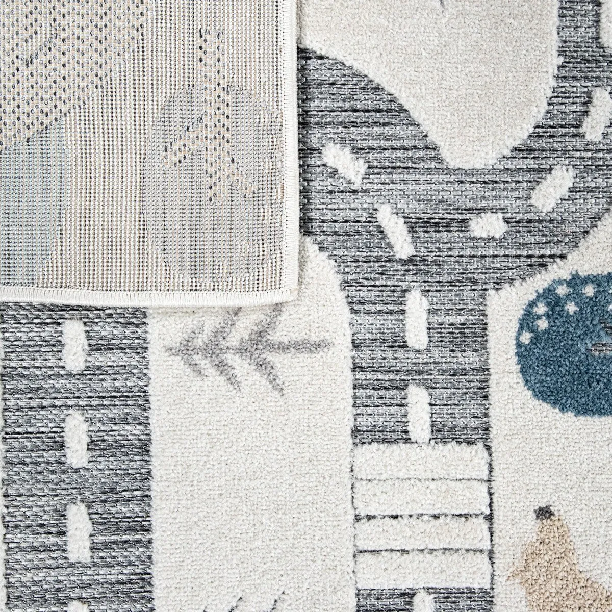 Traffic Kids Rug with Forest Animals Road and Sea in muted Cream