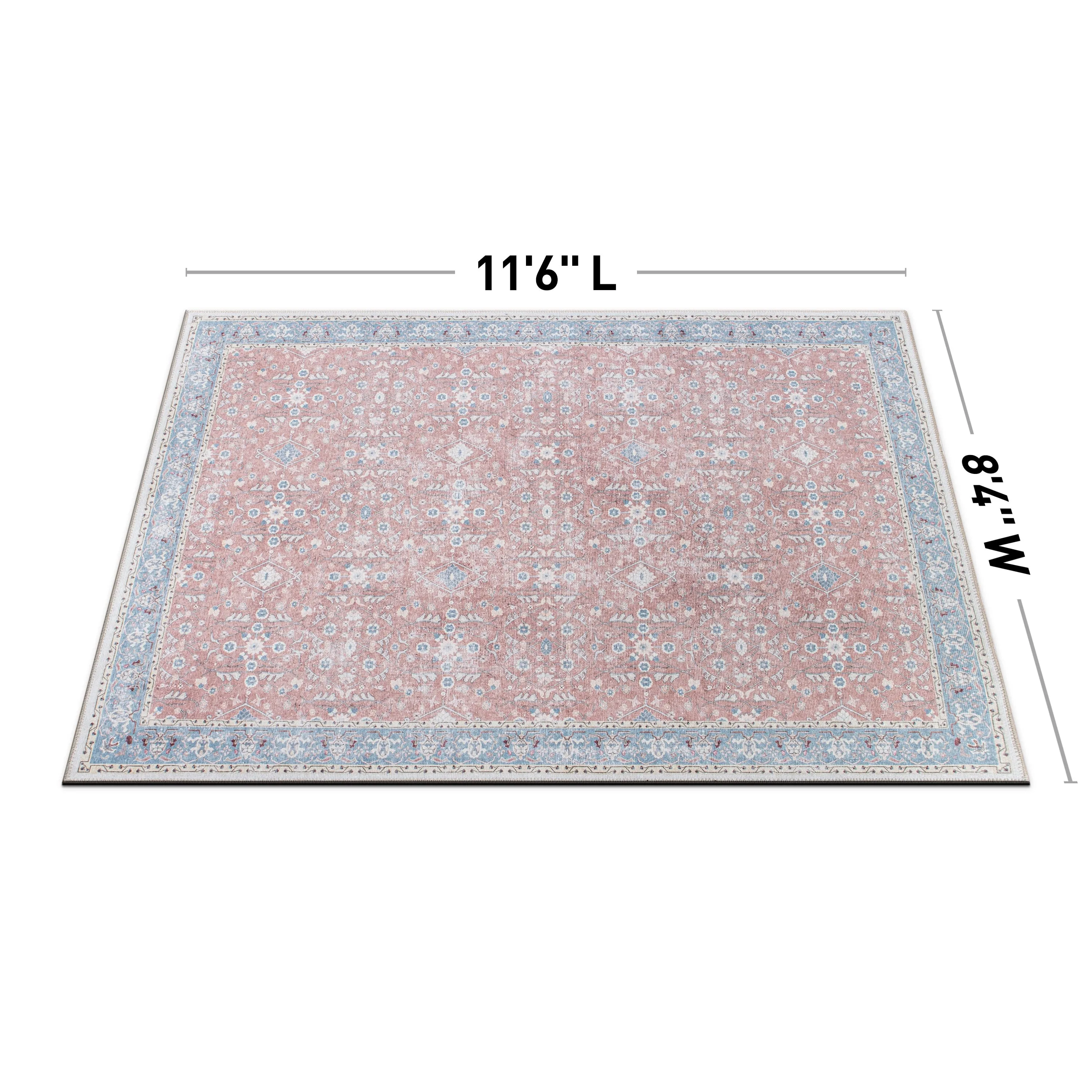 Transitional Bordered Floral Machine Washable Area Rug