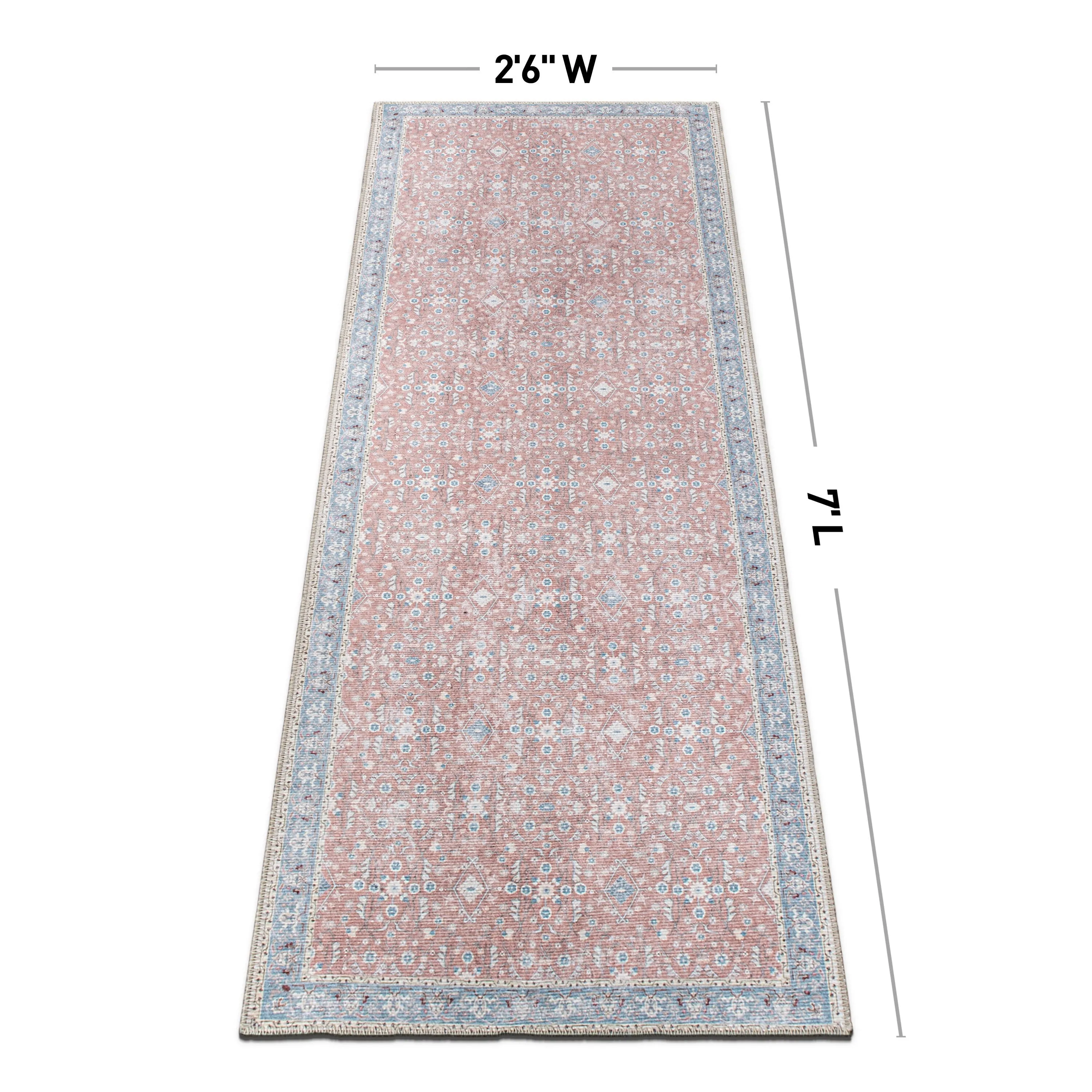 Transitional Bordered Floral Machine Washable Area Rug