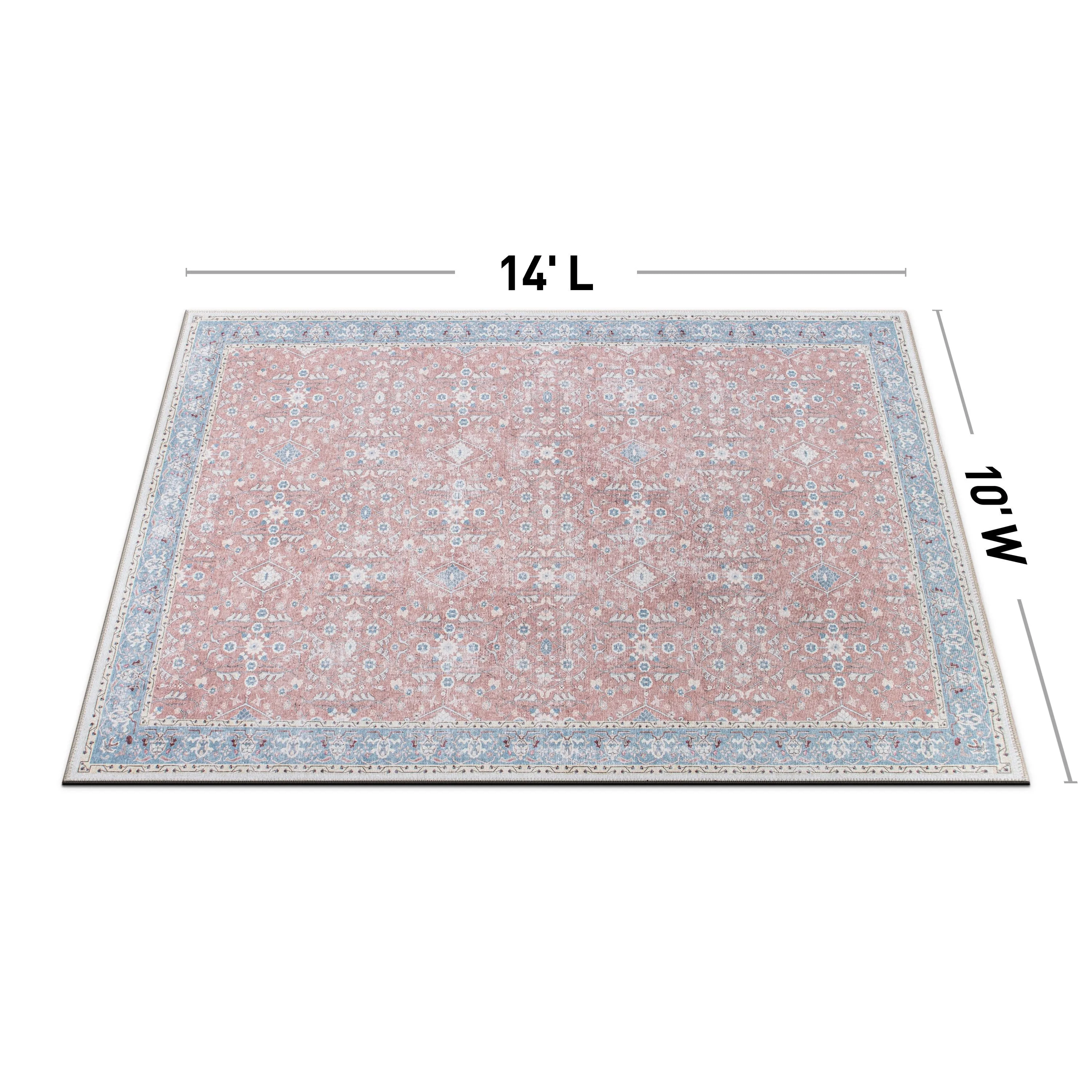 Transitional Bordered Floral Machine Washable Area Rug