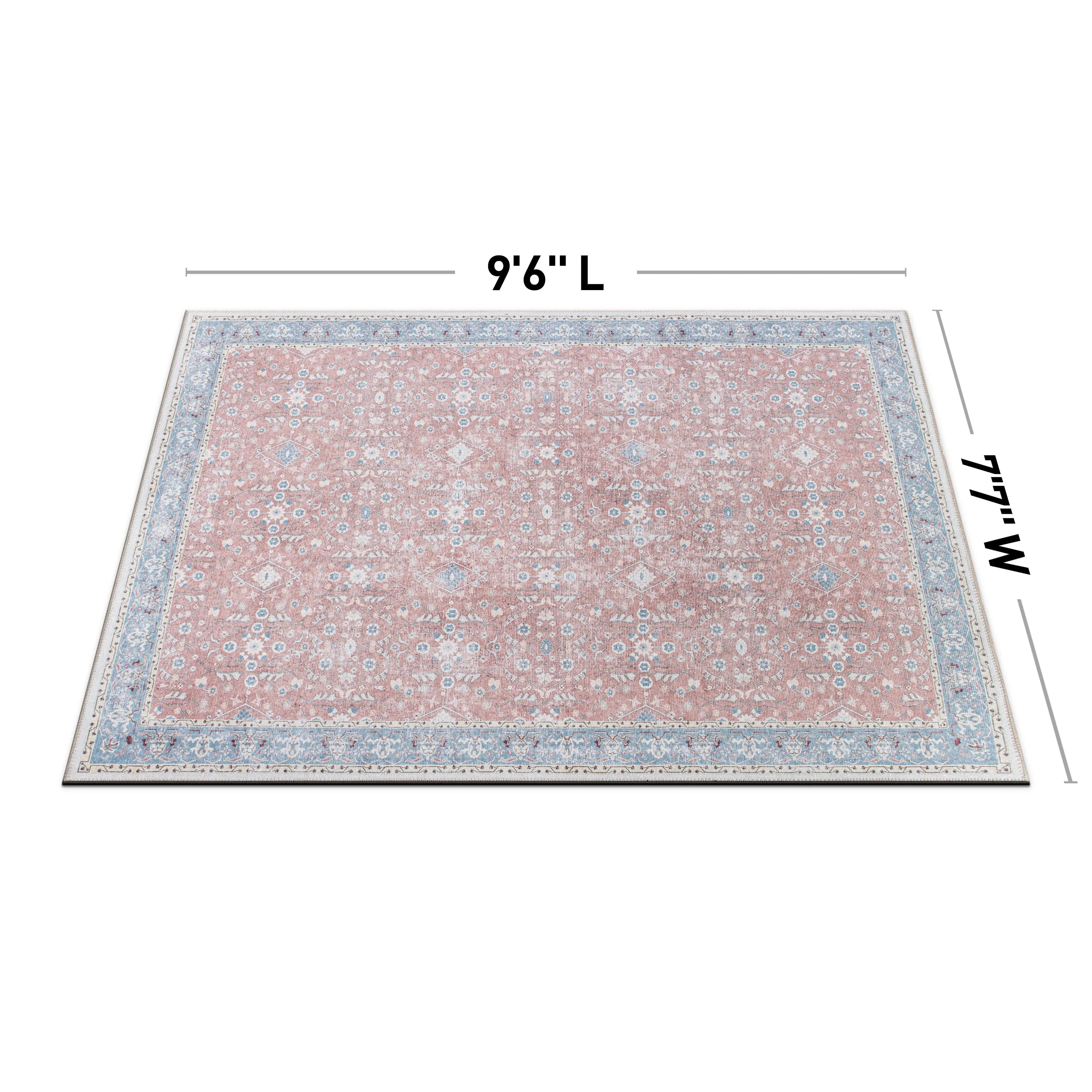 Transitional Bordered Floral Machine Washable Area Rug
