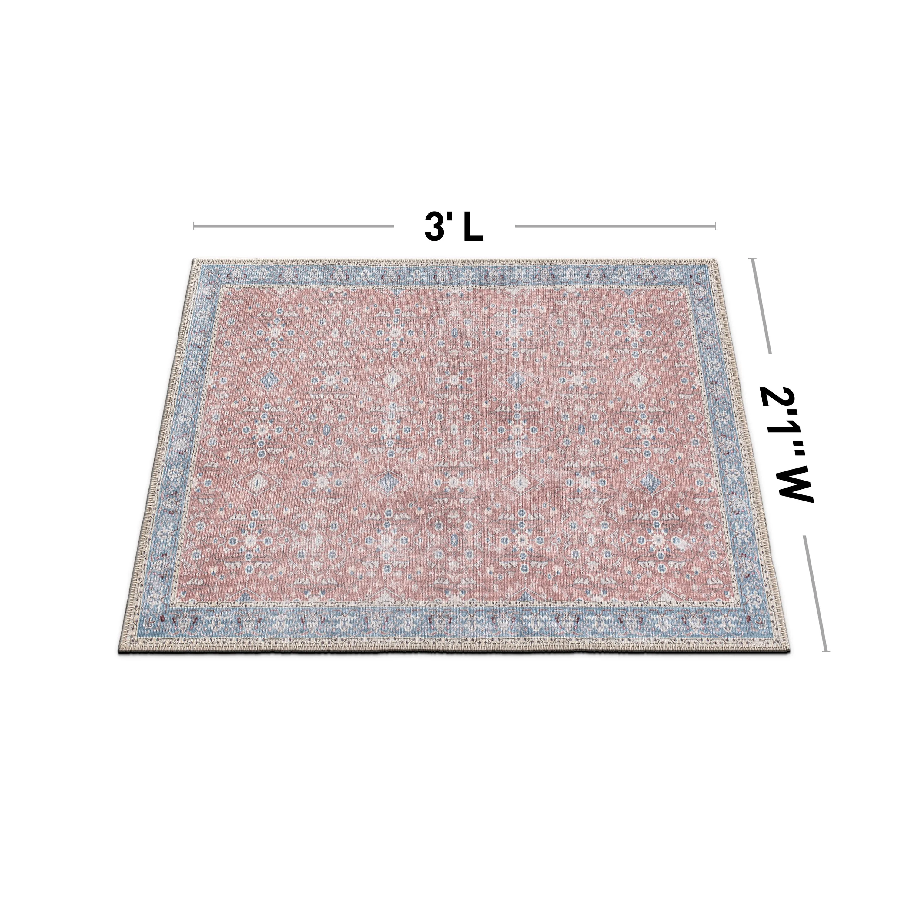 Transitional Bordered Floral Machine Washable Area Rug