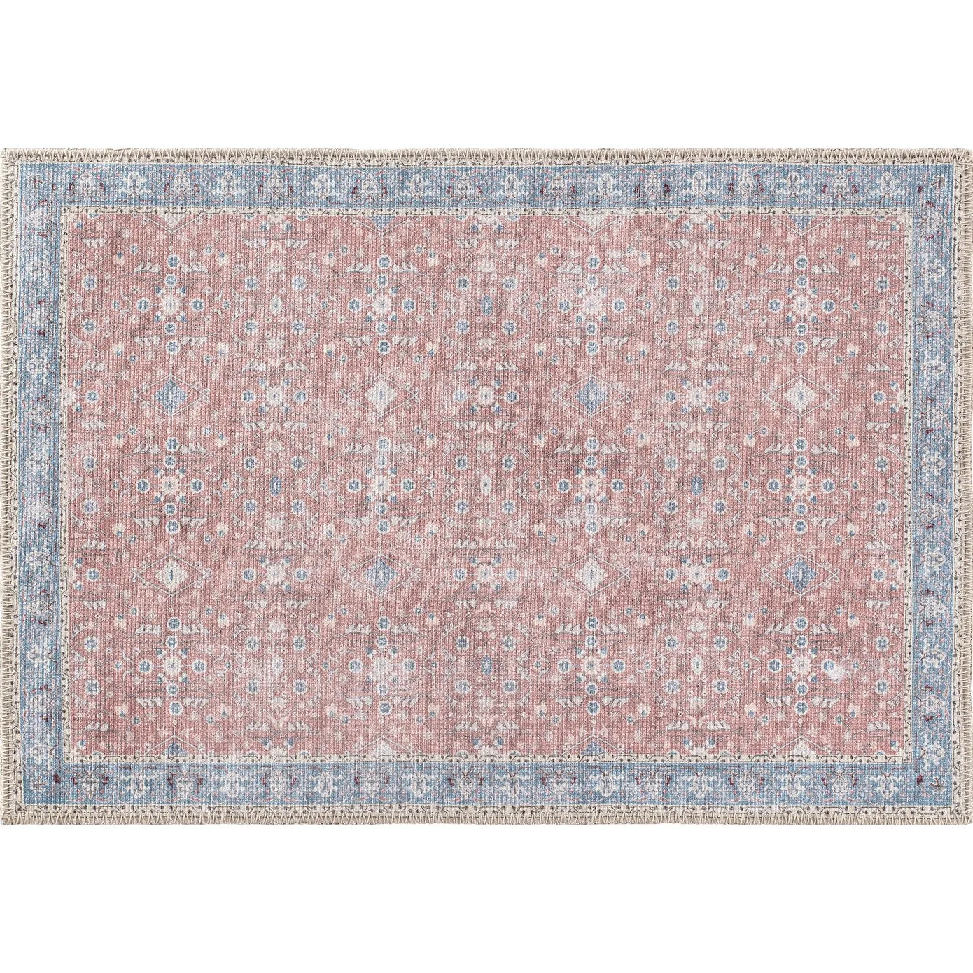 Transitional Bordered Floral Machine Washable Area Rug