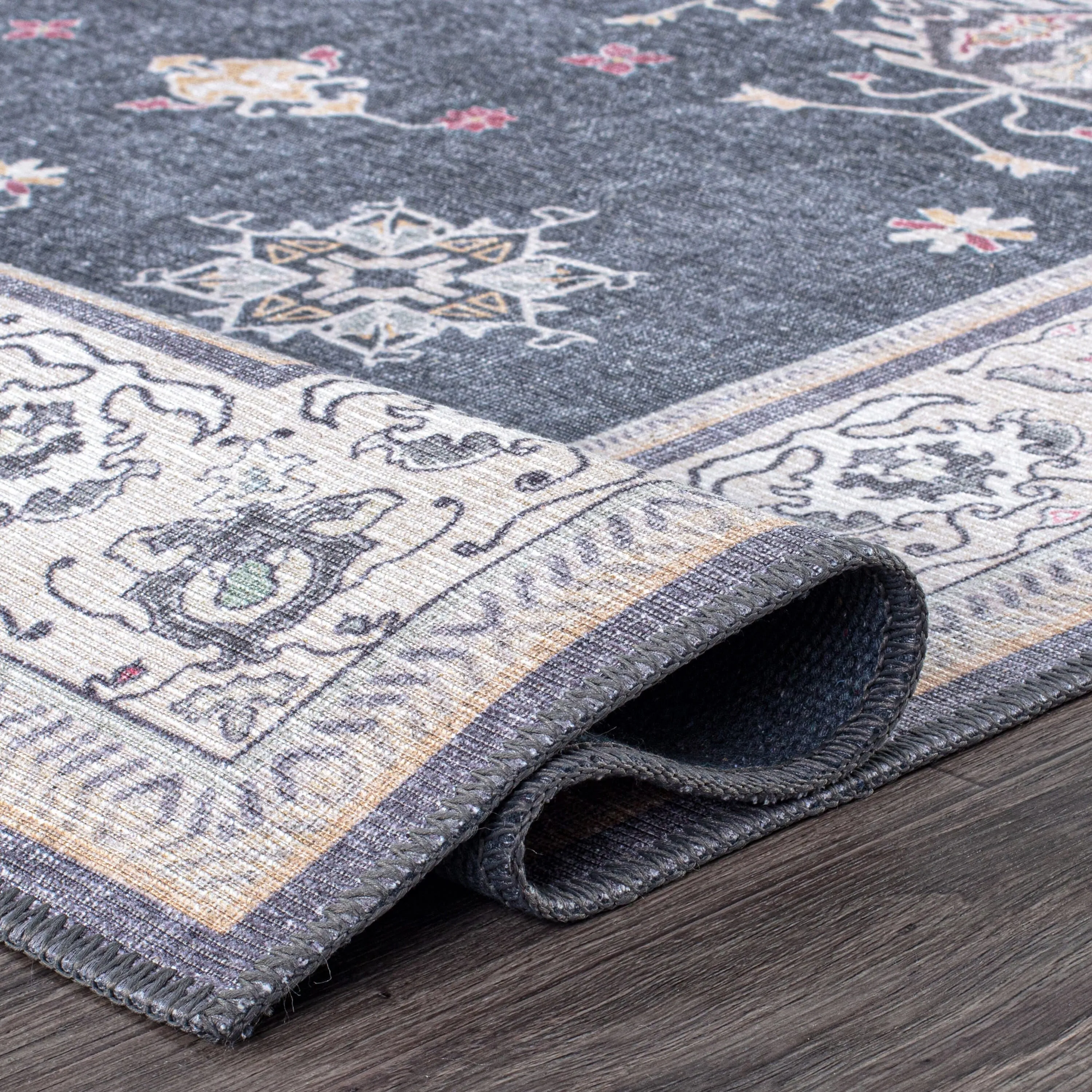 Transitional Bordered Machine Washable Area Rug