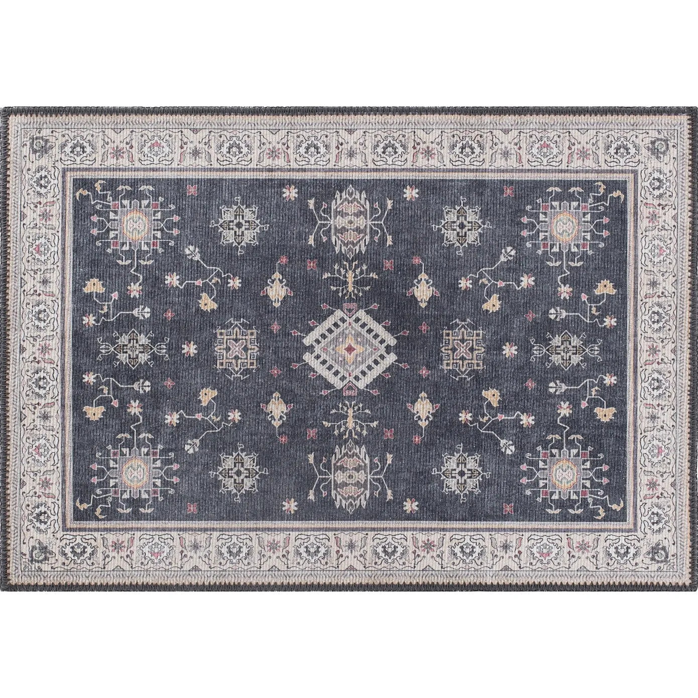 Transitional Bordered Machine Washable Area Rug