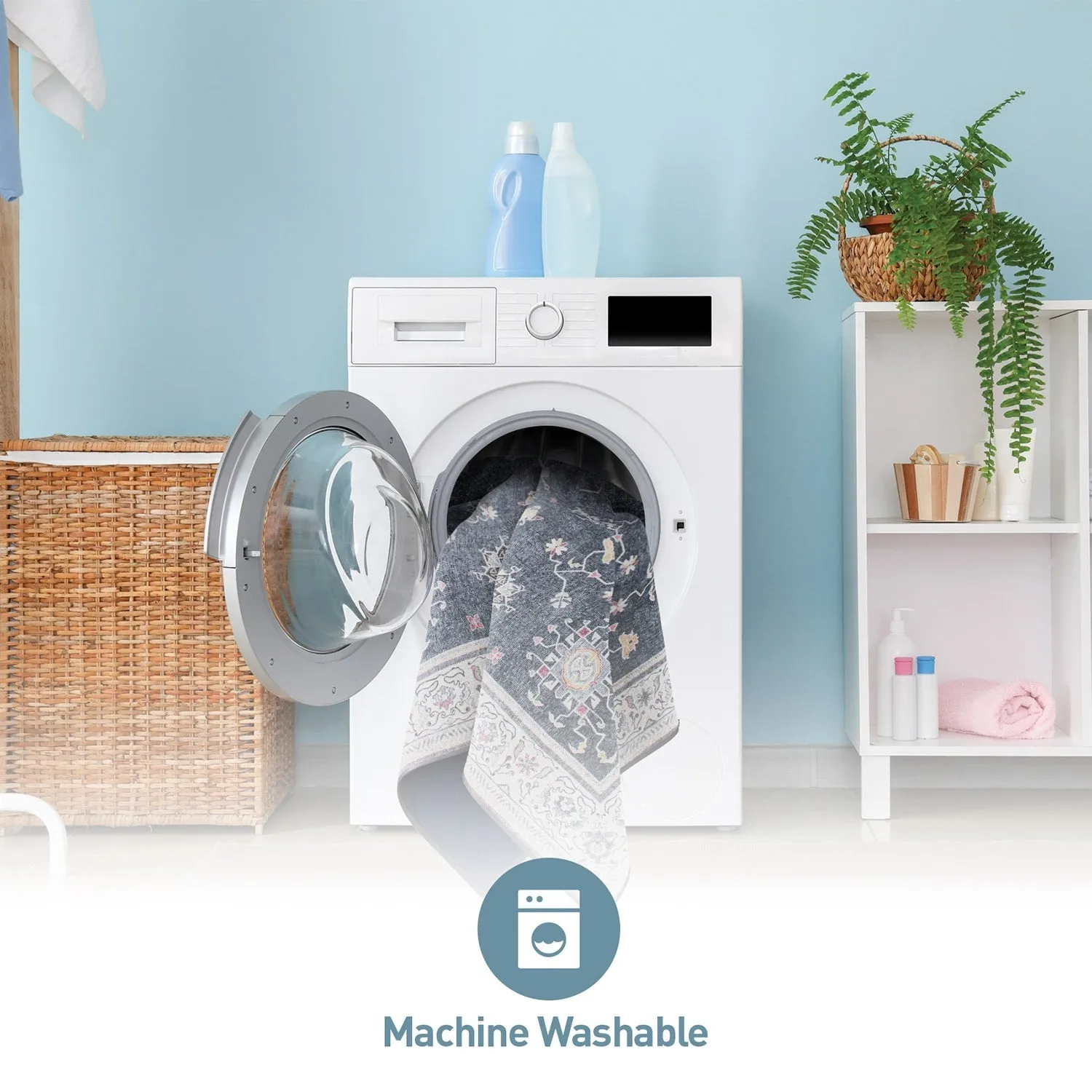 Transitional Bordered Machine Washable Area Rug