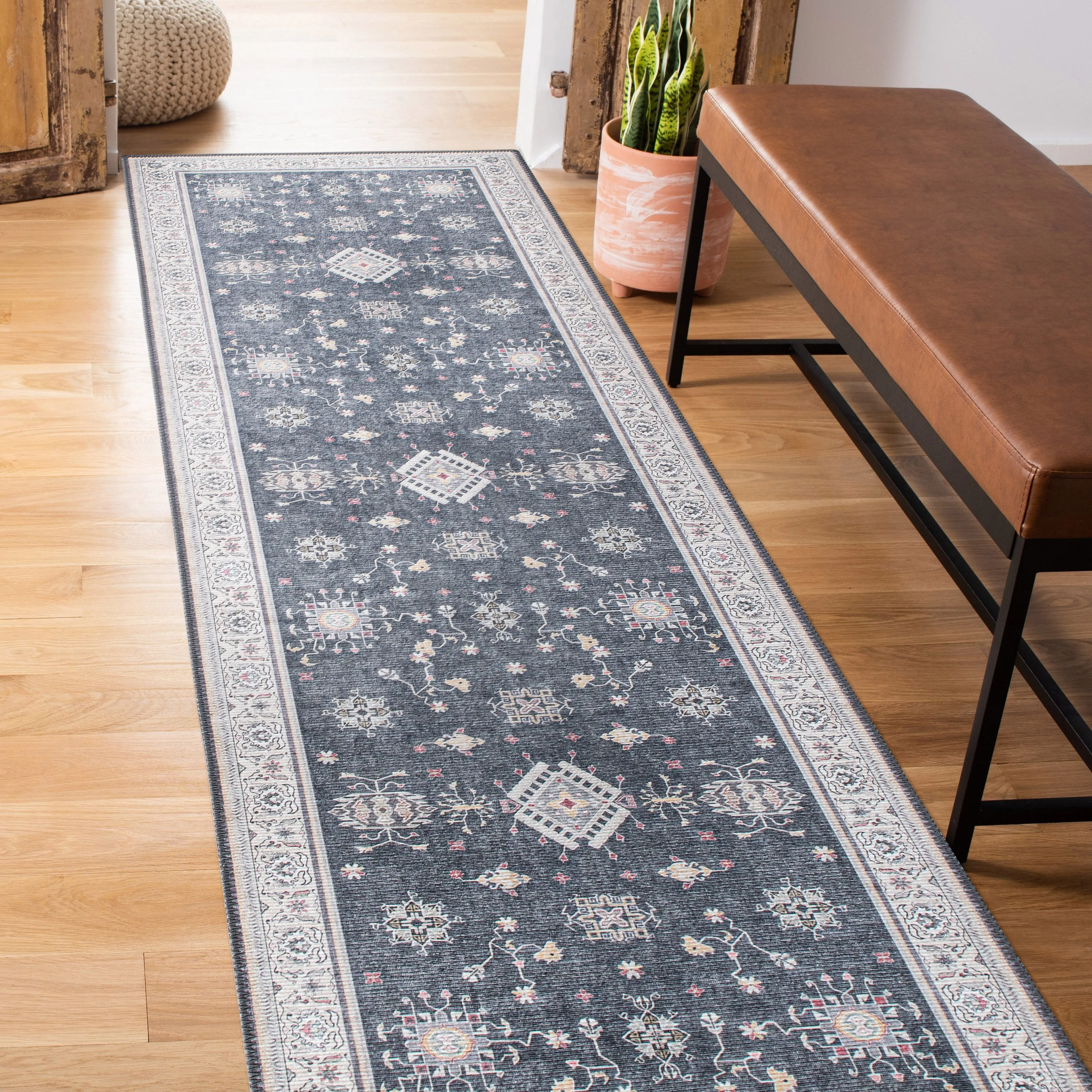 Transitional Bordered Machine Washable Area Rug