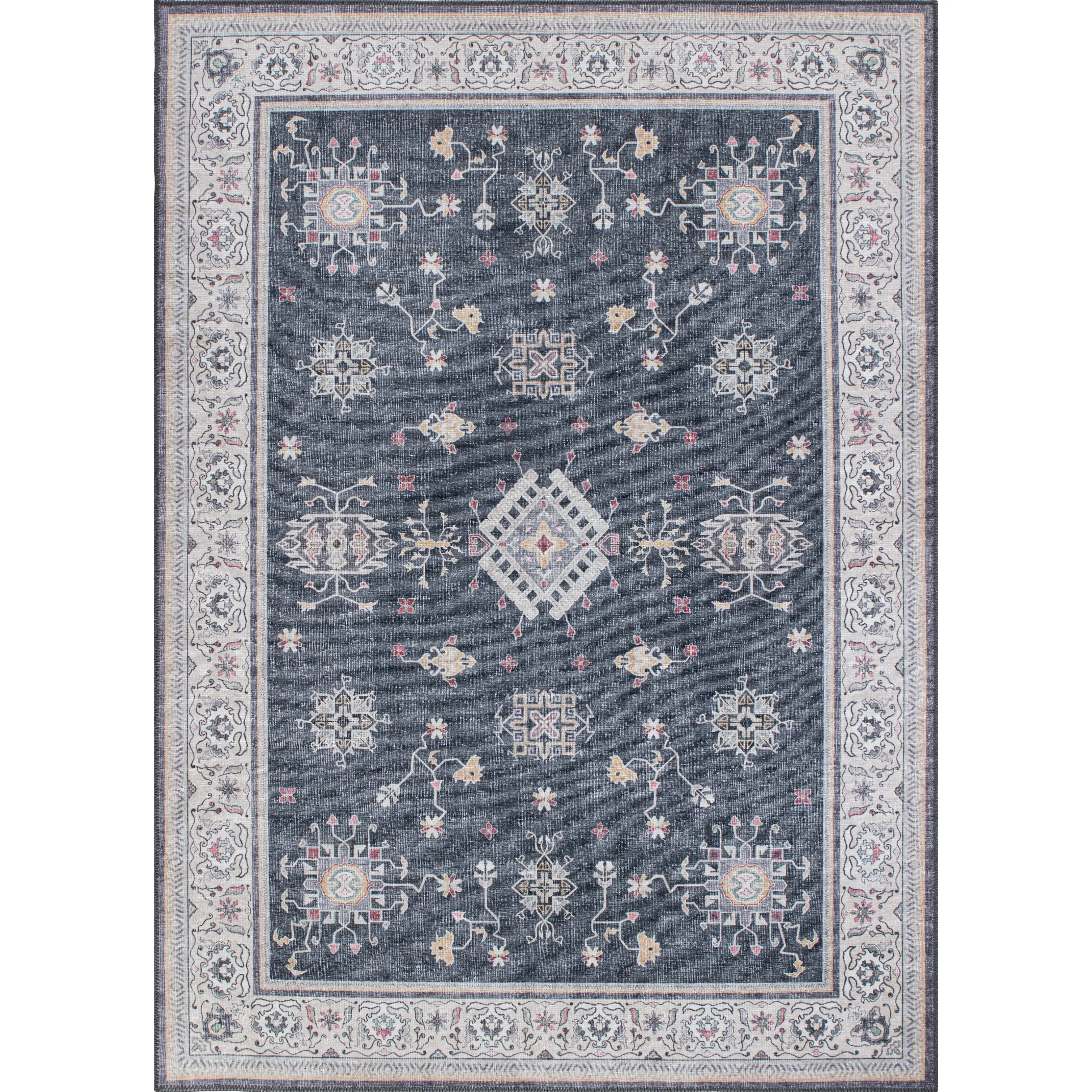 Transitional Bordered Machine Washable Area Rug