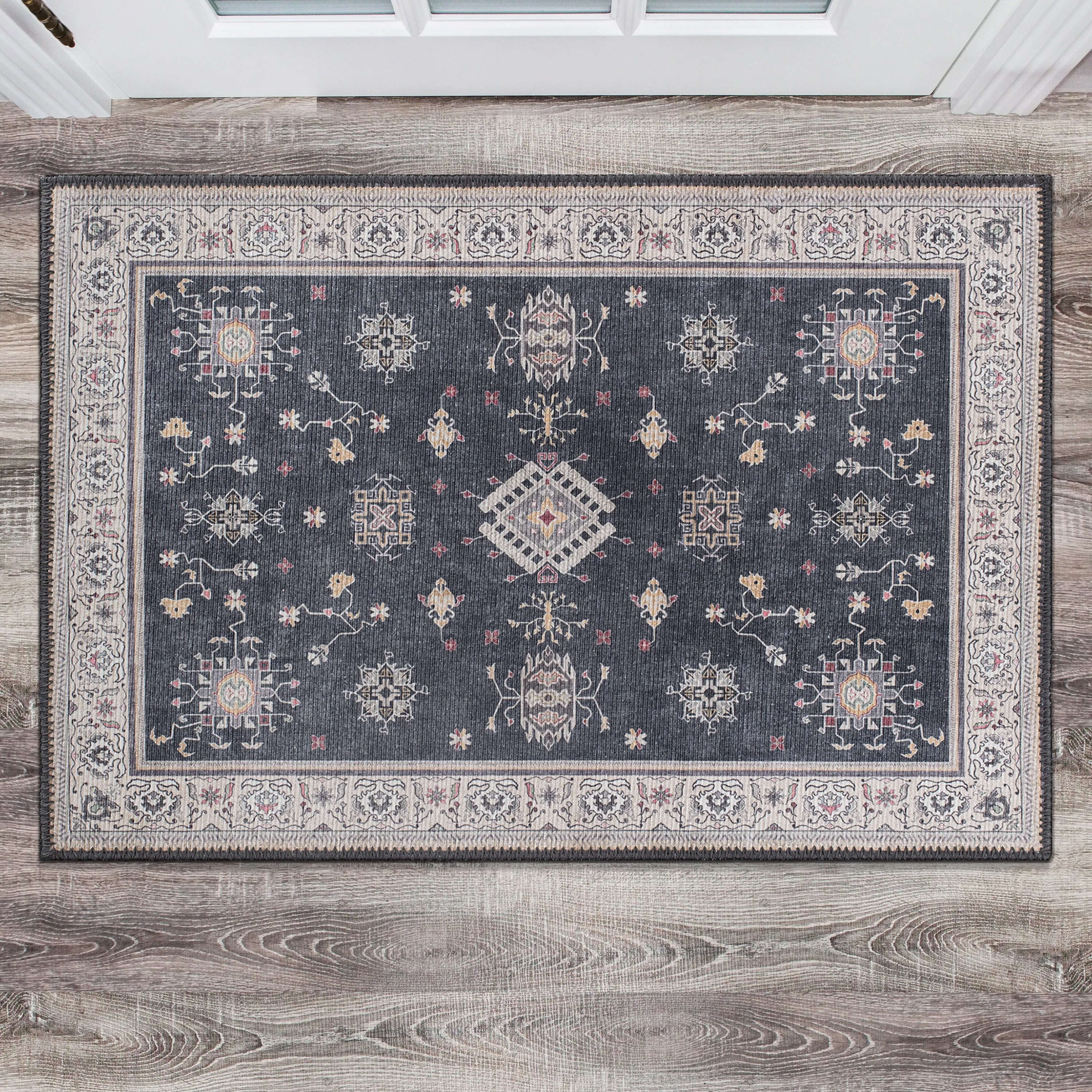Transitional Bordered Machine Washable Area Rug