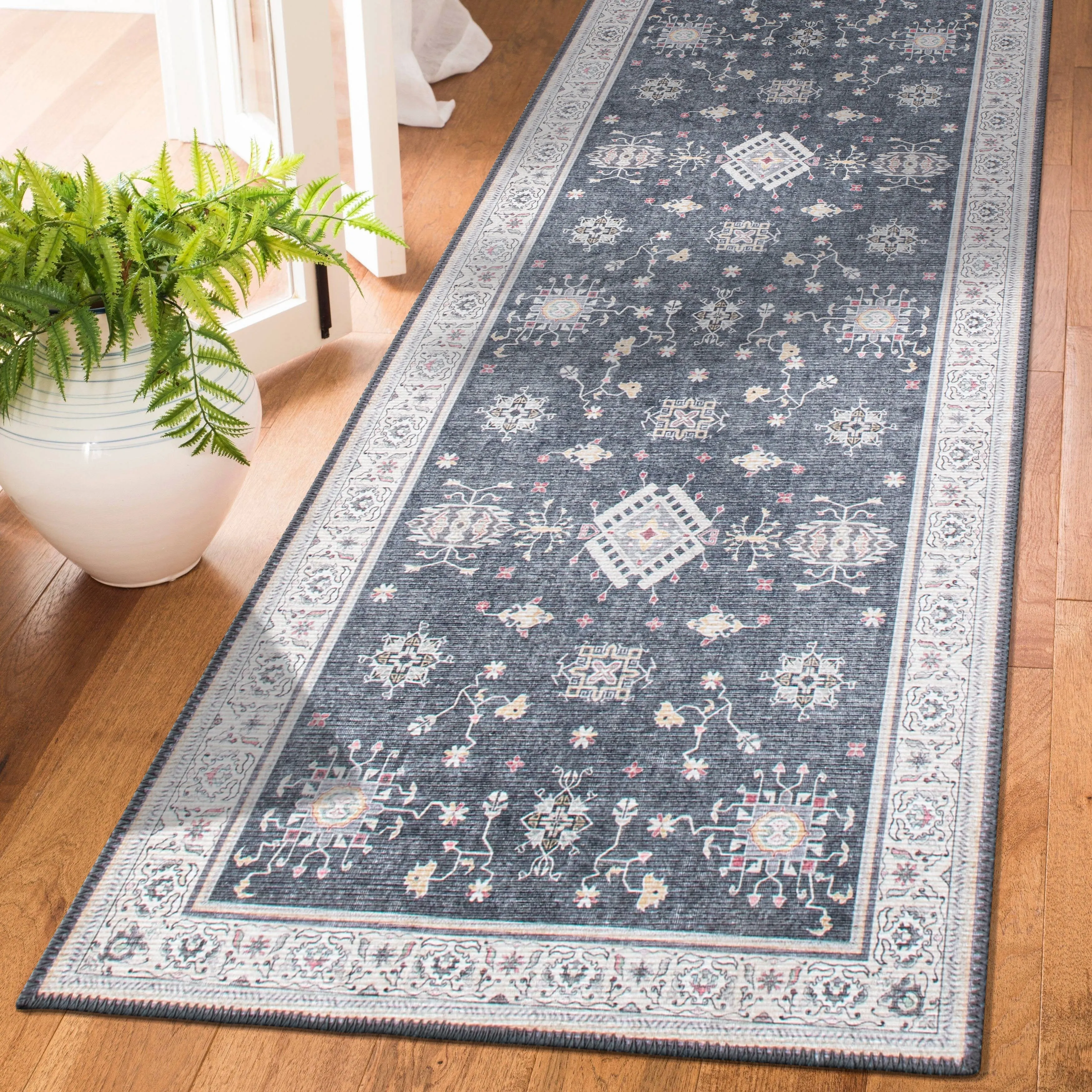 Transitional Bordered Machine Washable Area Rug