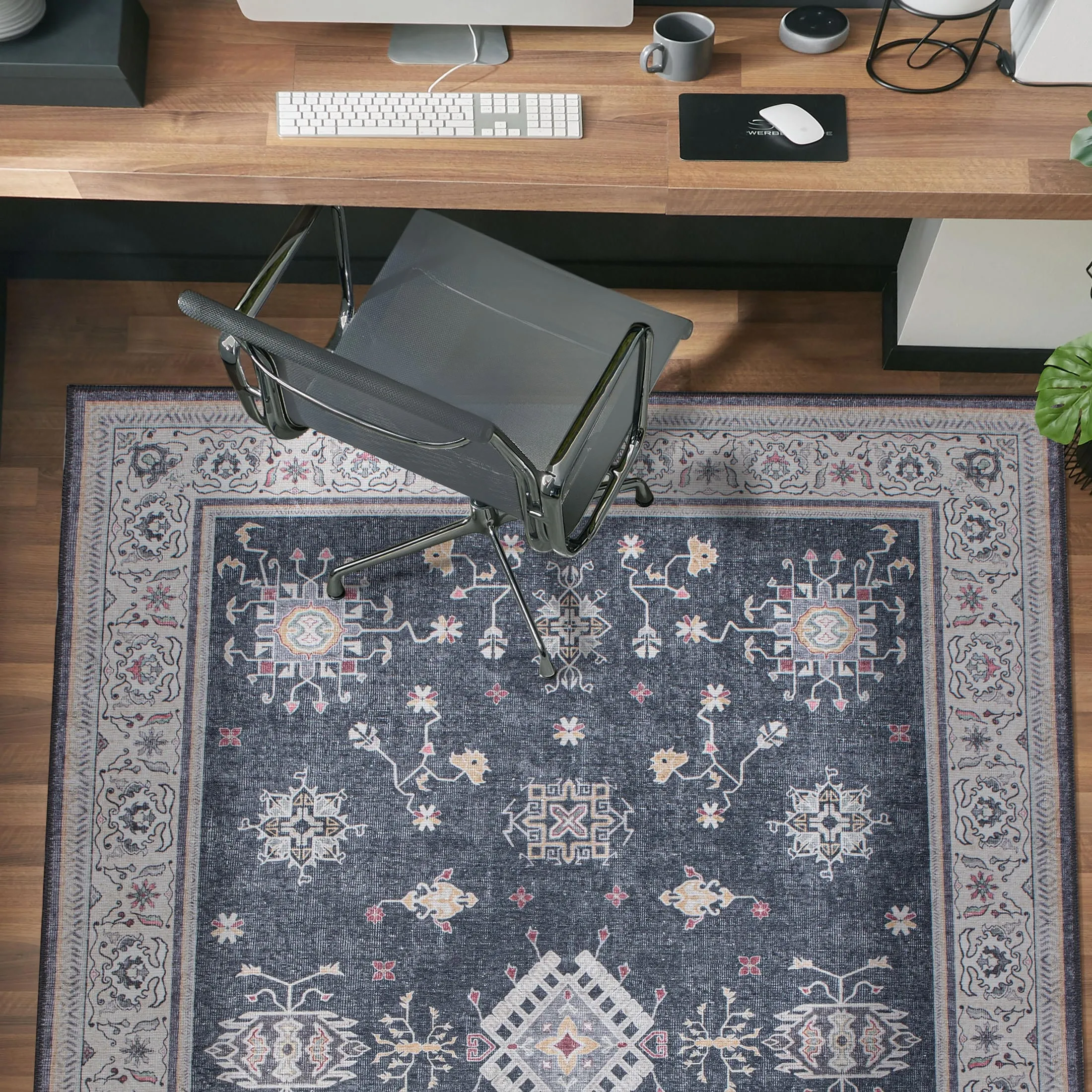 Transitional Bordered Machine Washable Area Rug