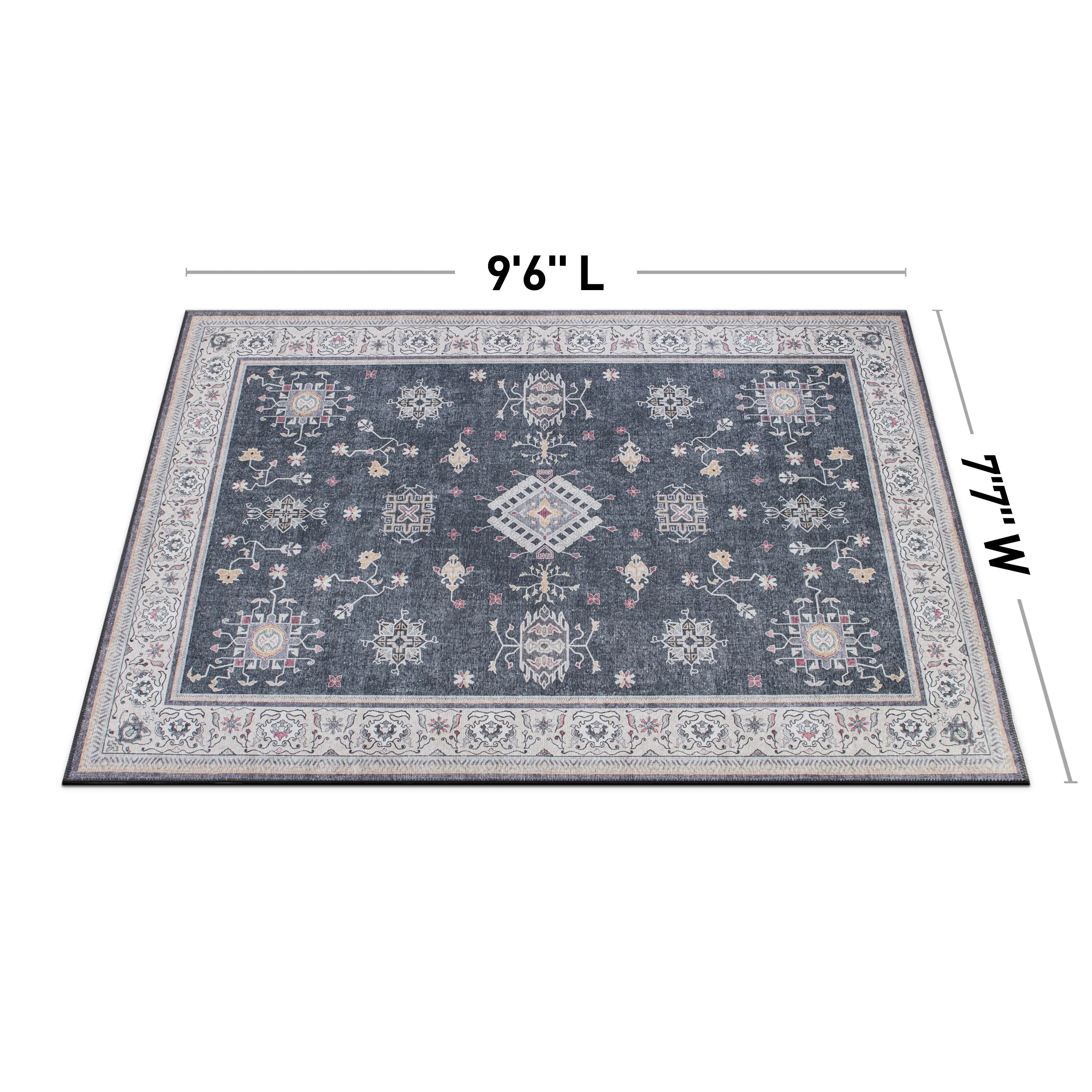 Transitional Bordered Machine Washable Area Rug