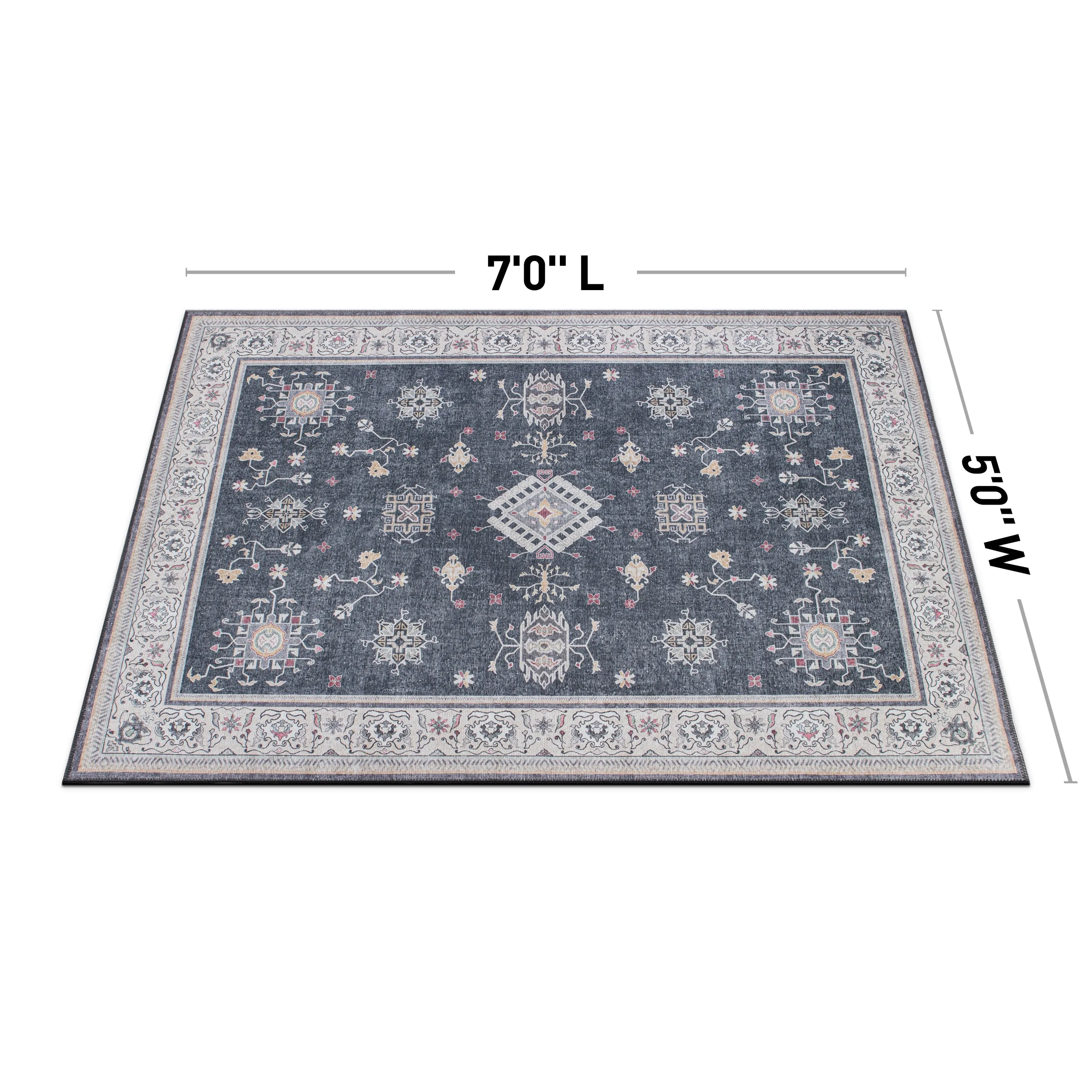 Transitional Bordered Machine Washable Area Rug