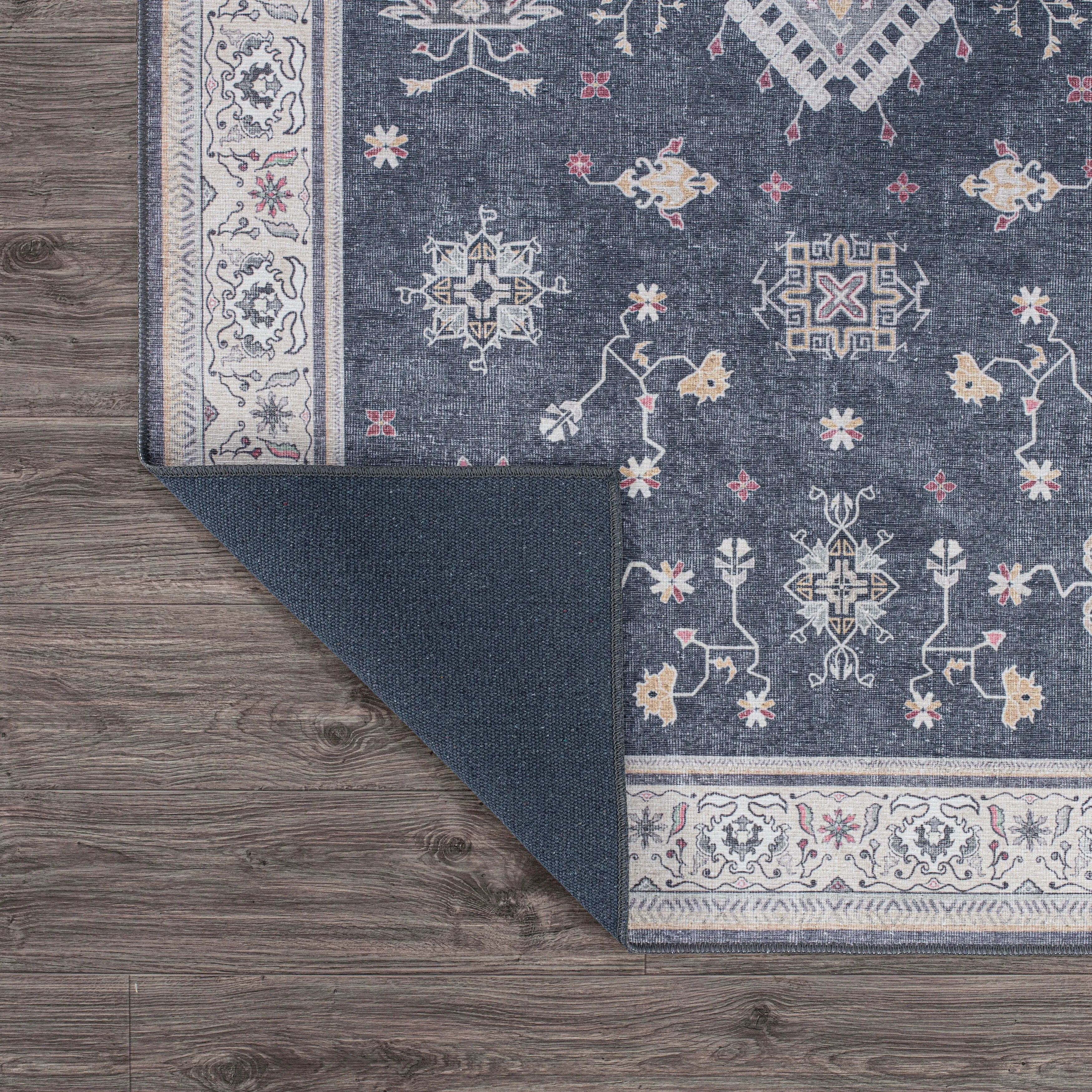 Transitional Bordered Machine Washable Area Rug
