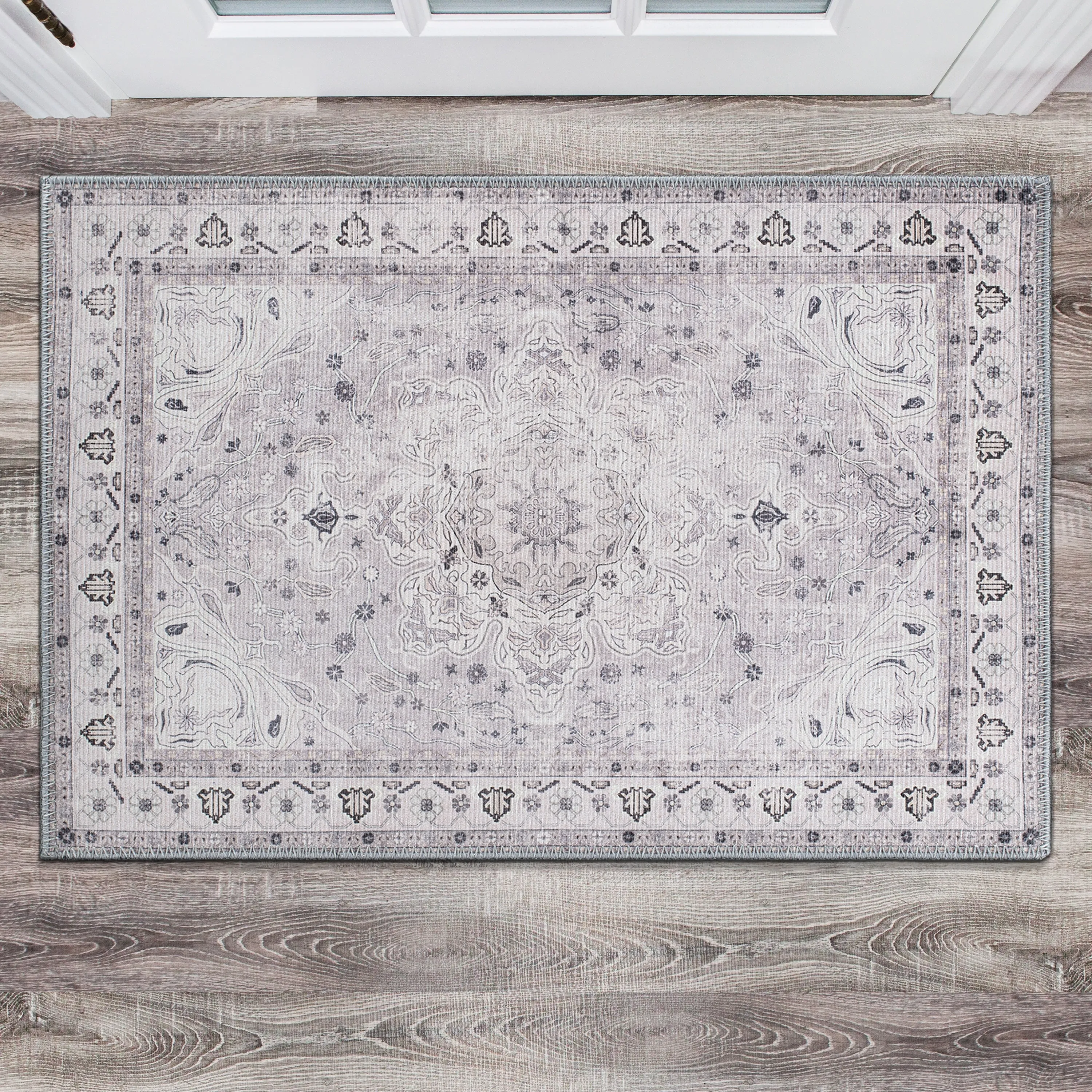 Transitional Medallion Machine Washable Area Rug